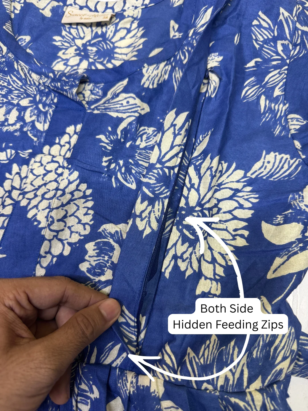 Marigold Cobalt - Maternity Dress with Feeding Zips - Pure Cotton - Image 3