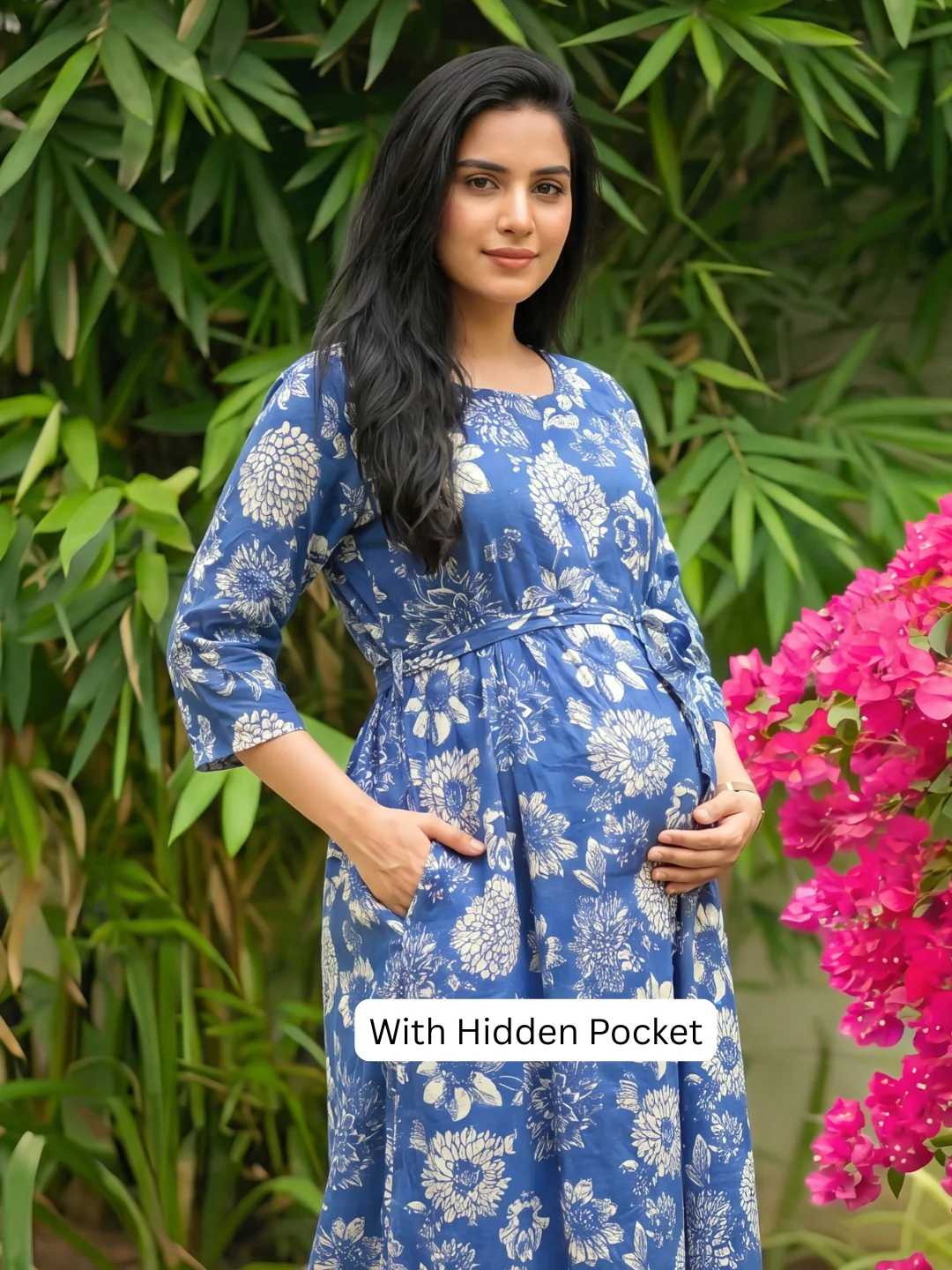 Marigold Cobalt - Maternity Dress with Feeding Zips - Pure Cotton - Image 4