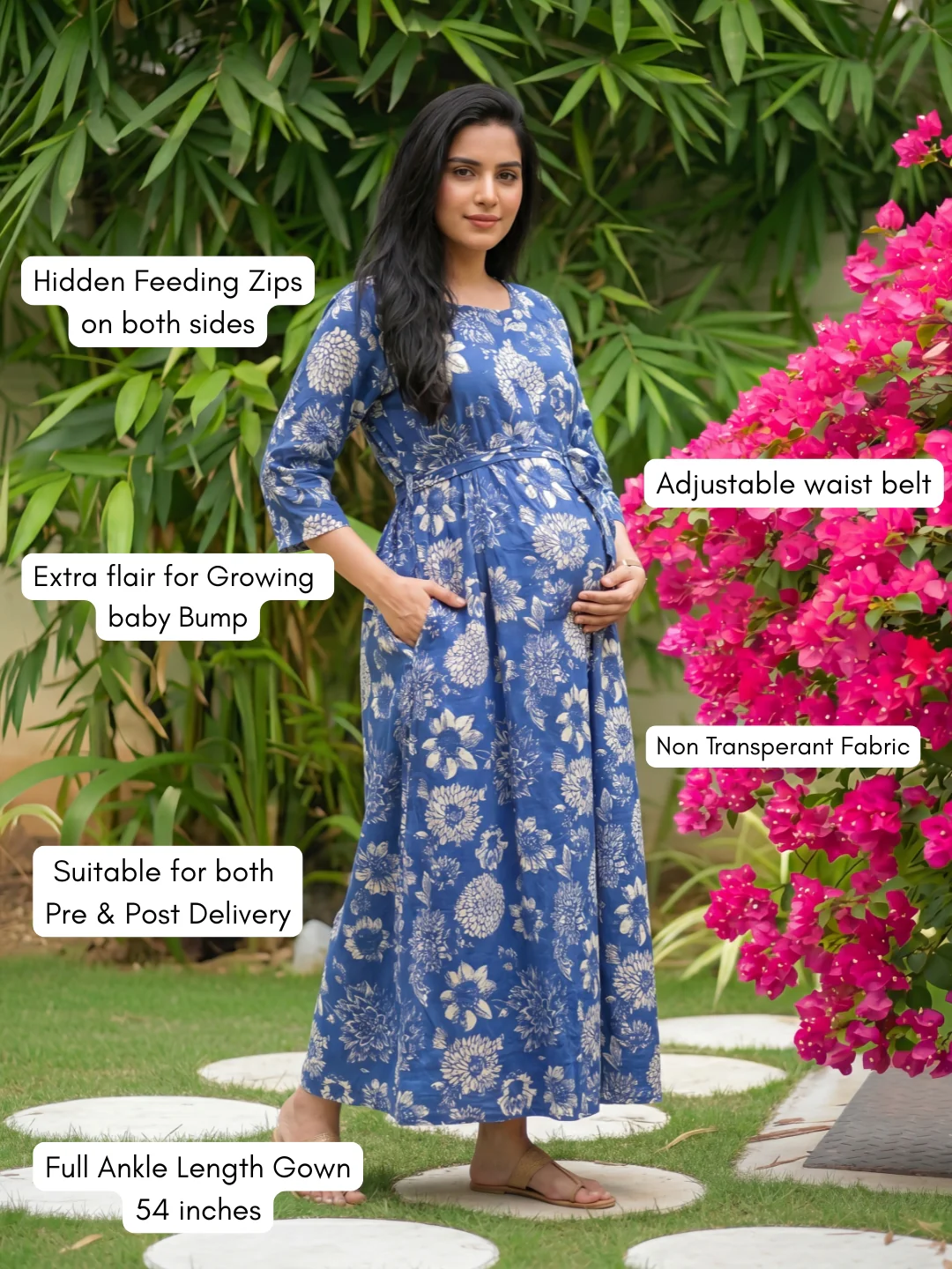 Marigold Cobalt - Maternity Dress with Feeding Zips - Pure Cotton - Image 5