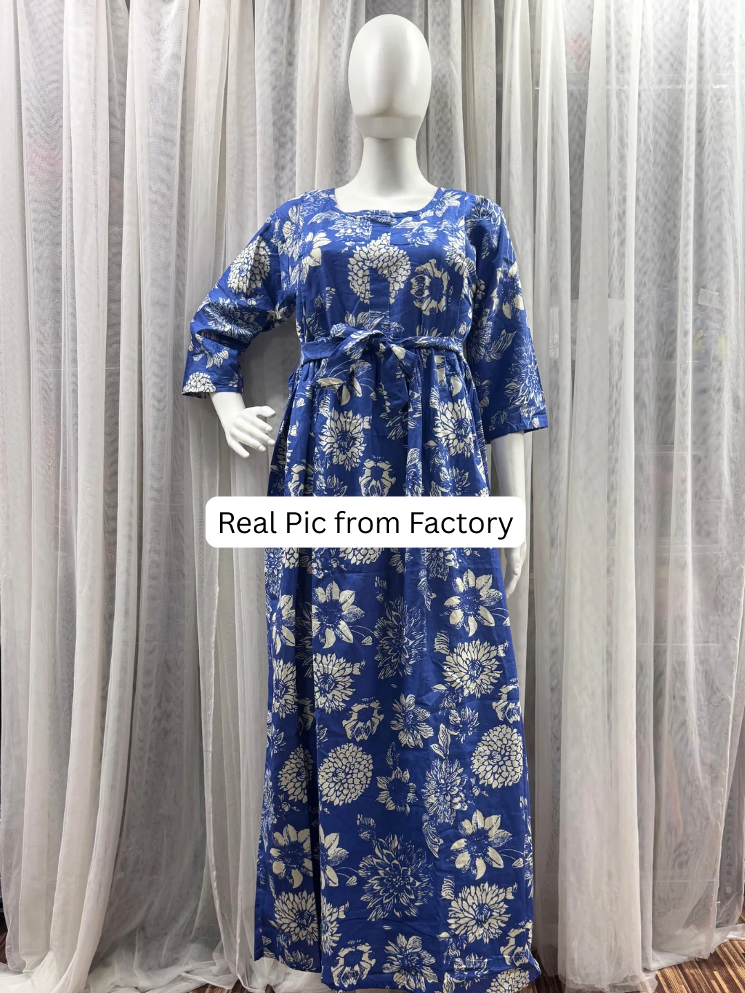 Marigold Cobalt - Maternity Dress with Feeding Zips - Pure Cotton - Image 7