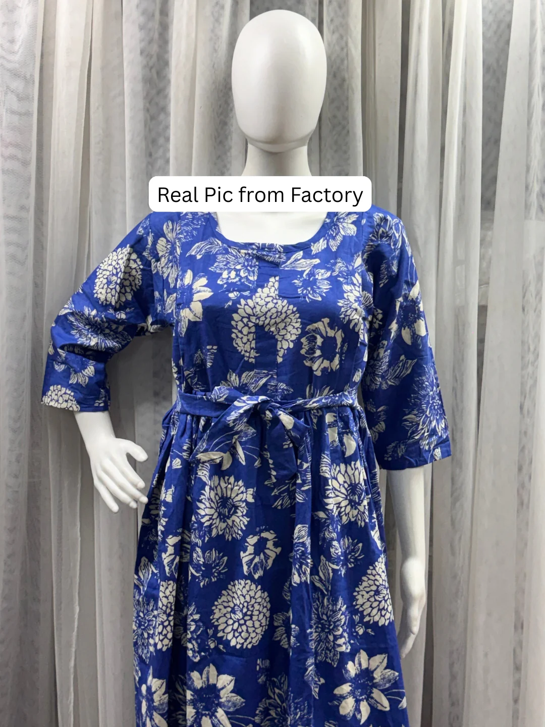 Marigold Cobalt - Maternity Dress with Feeding Zips - Pure Cotton - Image 9