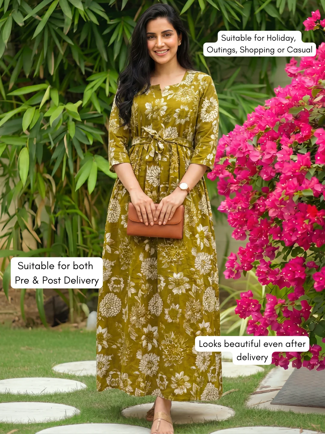 Marigold Mehendi - Maternity Dress with Feeding Zips - Pure Cotton - Image 4