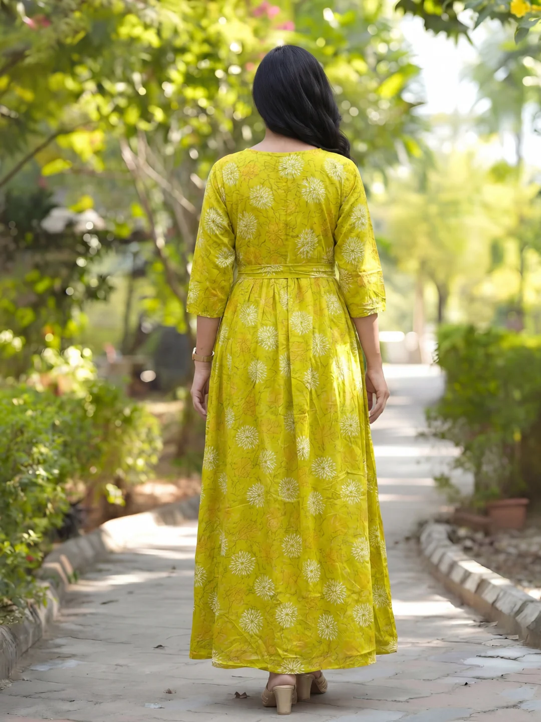 Marigold Rayon - Lemon White - Maternity Kurti with Feeding Zips - Soft Rayon - Image 10