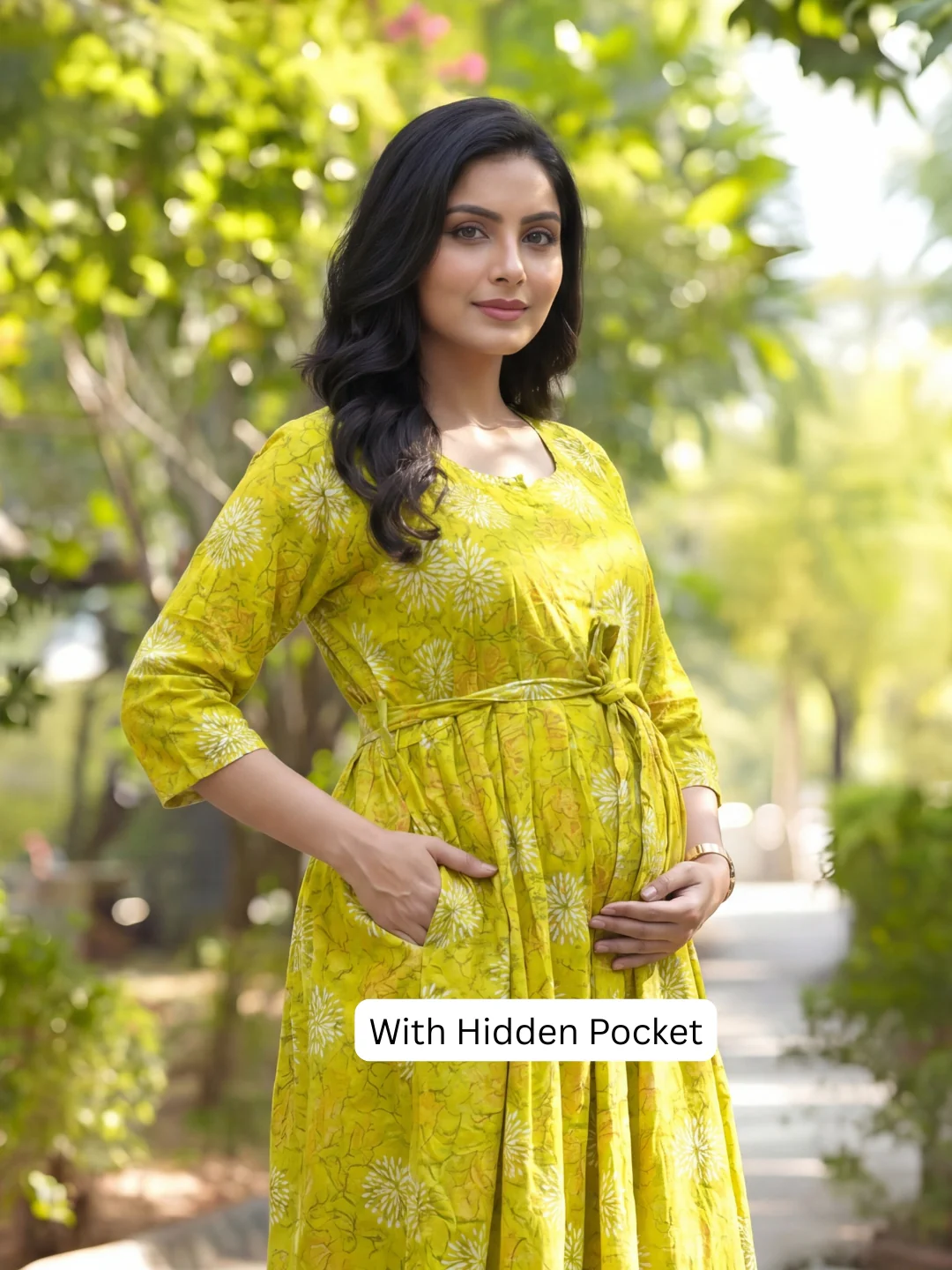 Marigold Rayon - Lemon White - Maternity Kurti with Feeding Zips - Soft Rayon - Image 3