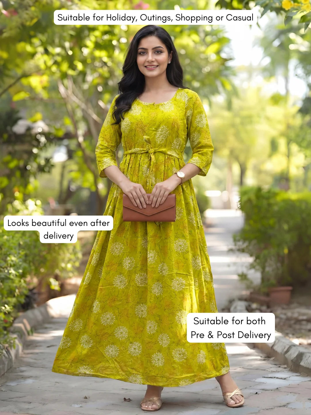 Marigold Rayon - Lemon White - Maternity Kurti with Feeding Zips - Soft Rayon - Image 5