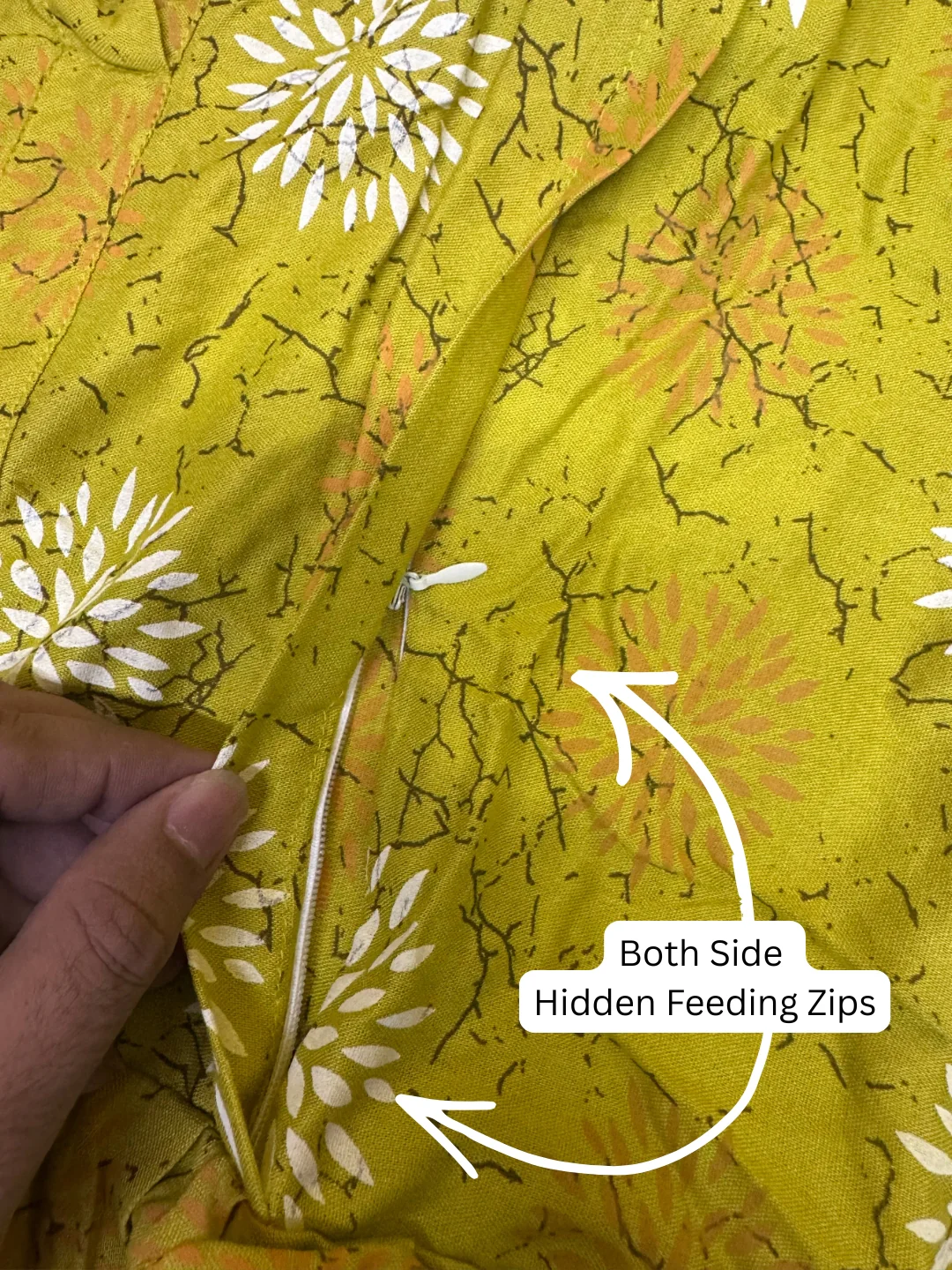 Marigold Rayon - Lemon White - Maternity Kurti with Feeding Zips - Soft Rayon - Image 7
