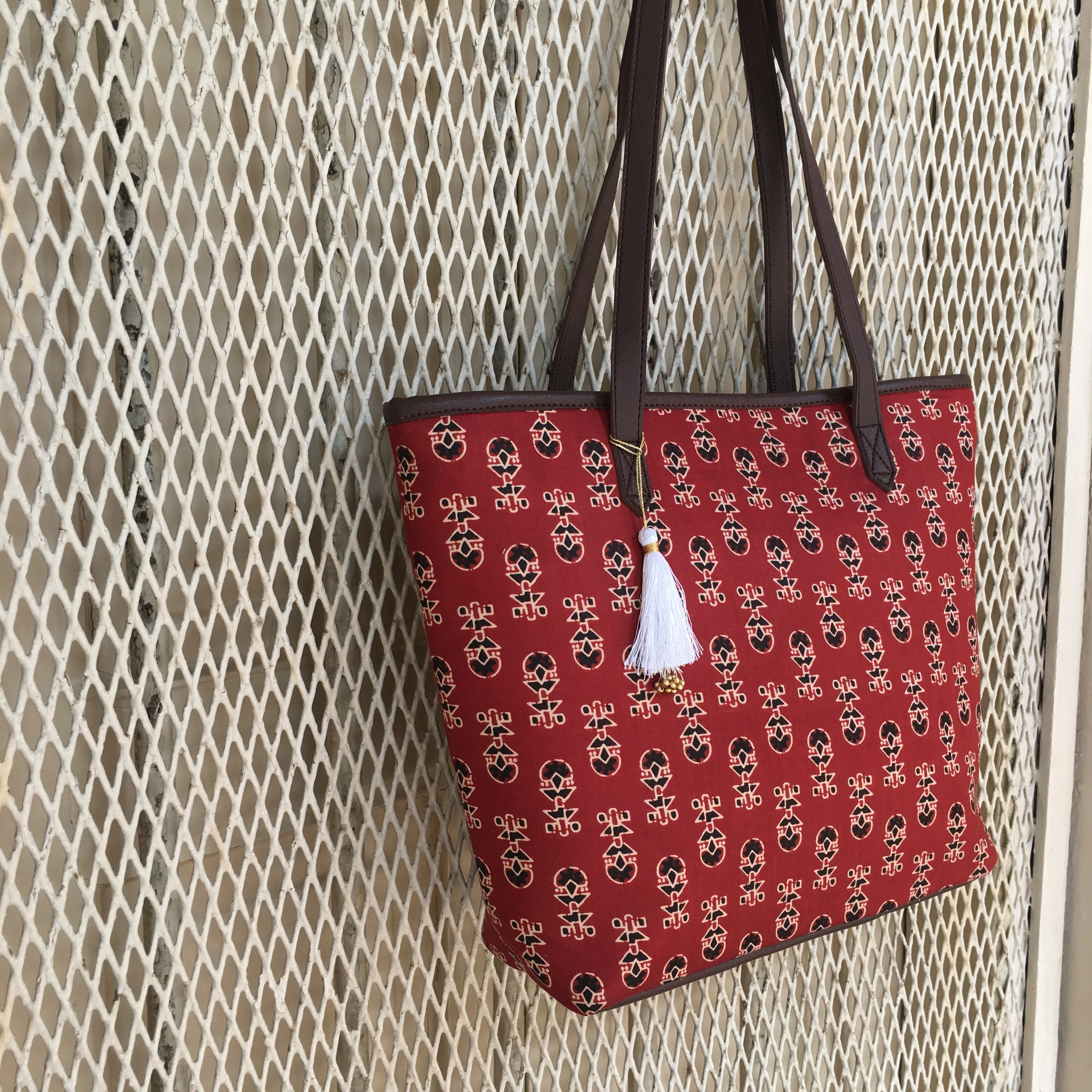 Maroon Ajrakh - Printed Tote Bag - Image 12