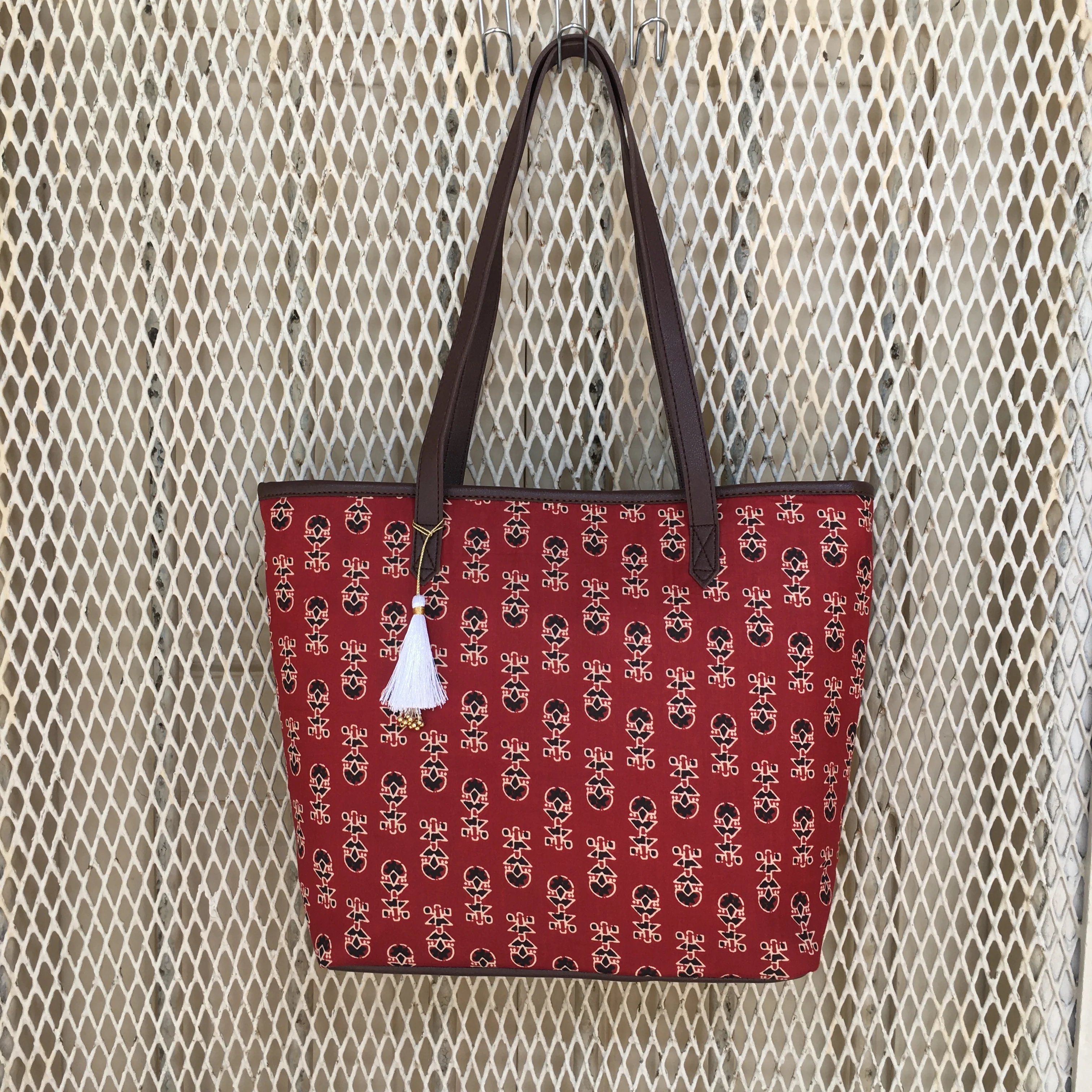 Maroon Ajrakh - Printed Tote Bag - Image 3