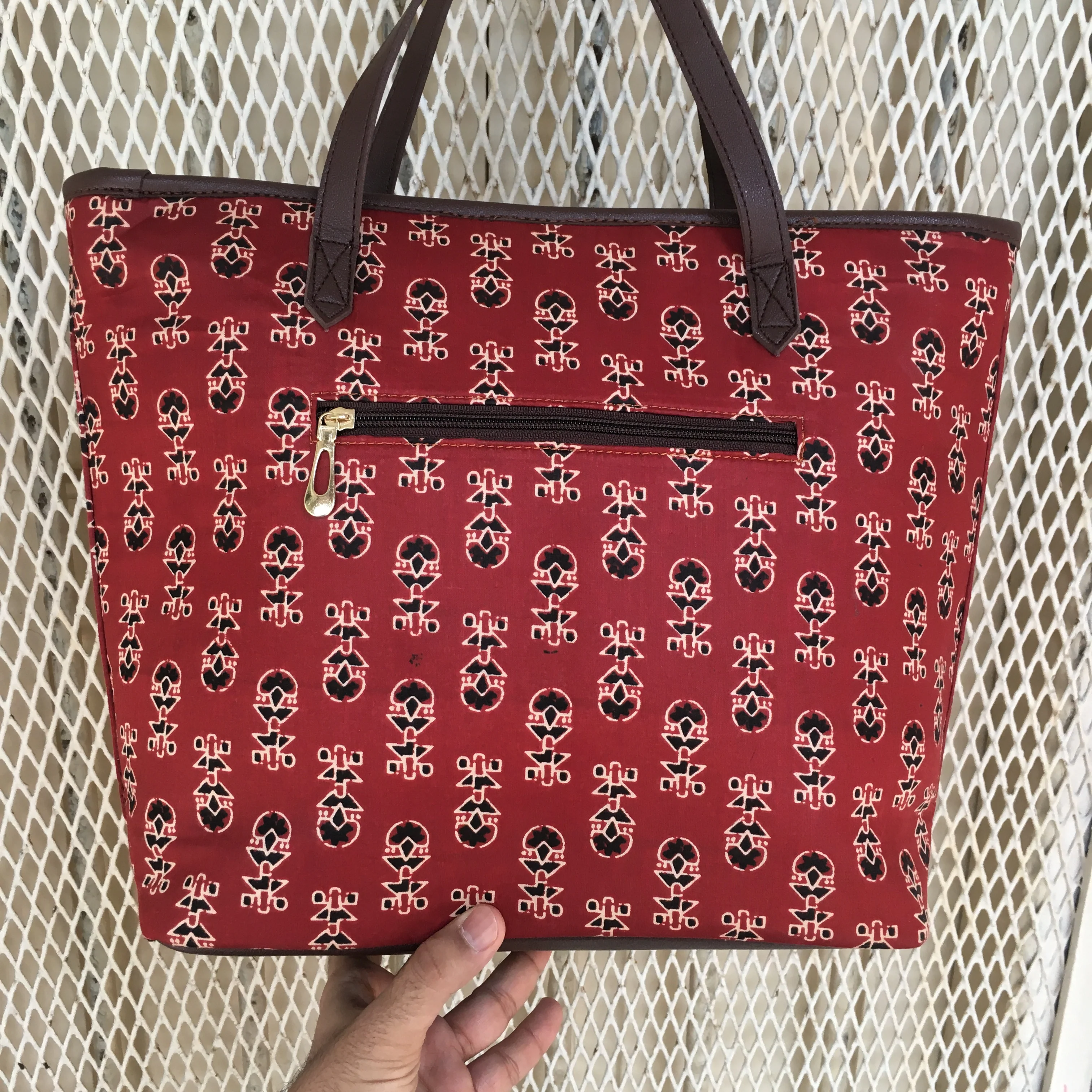 Maroon Ajrakh - Printed Tote Bag - Image 4