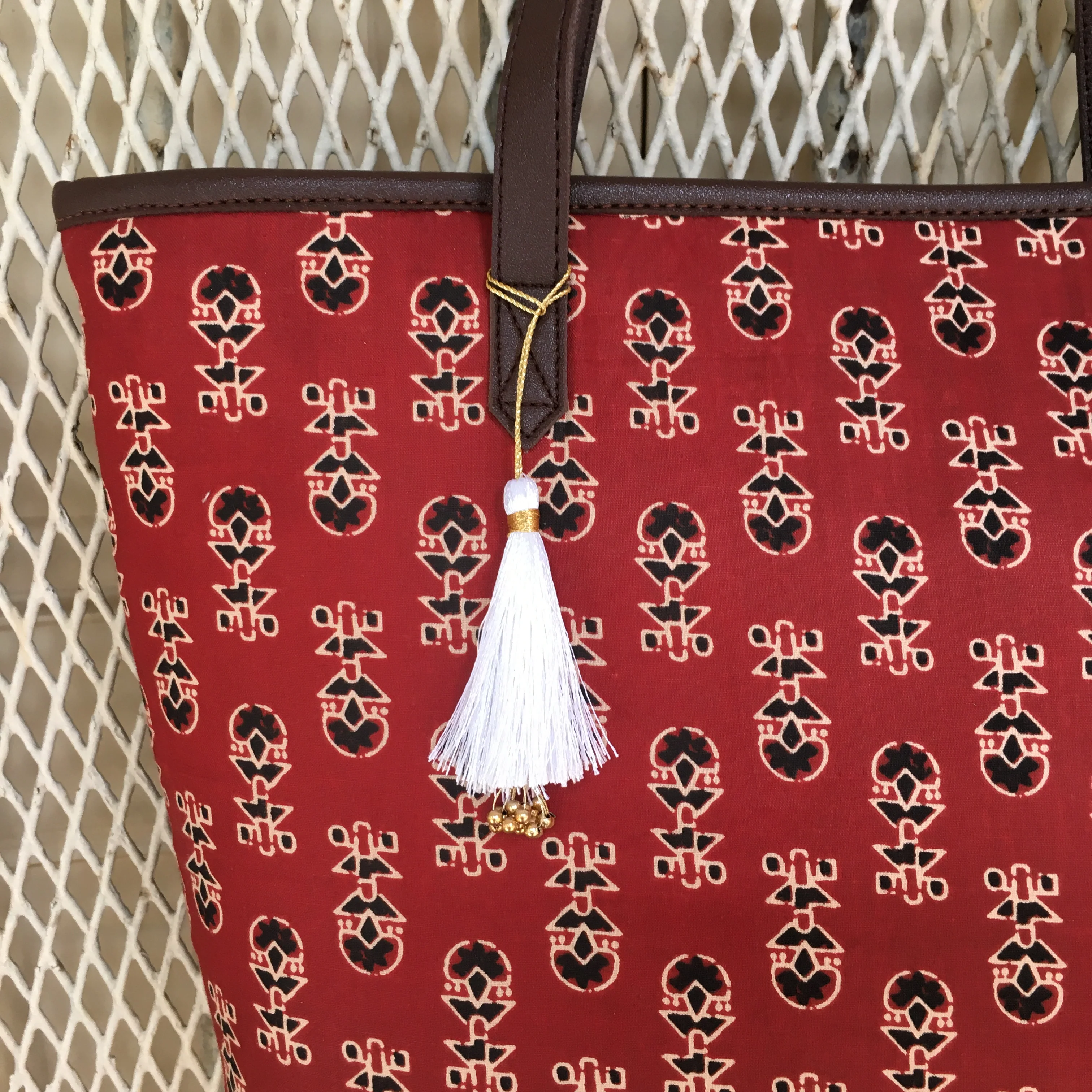 Maroon Ajrakh - Printed Tote Bag - Image 5