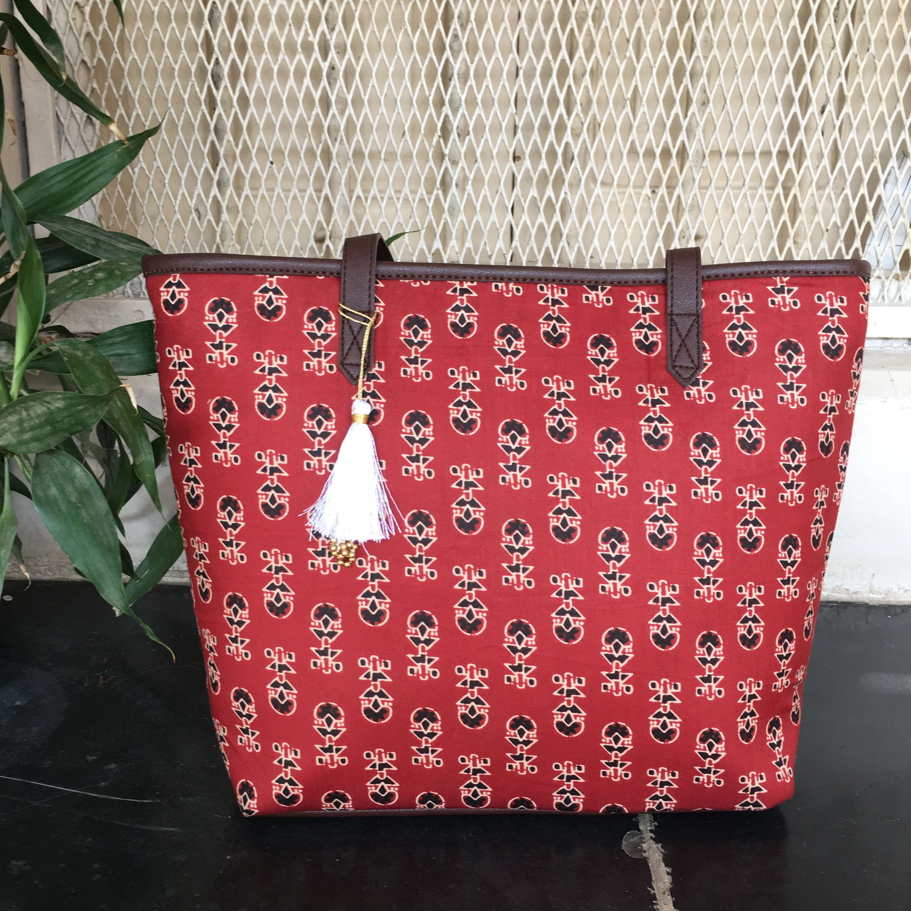 Maroon Ajrakh - Printed Tote Bag - Image 9