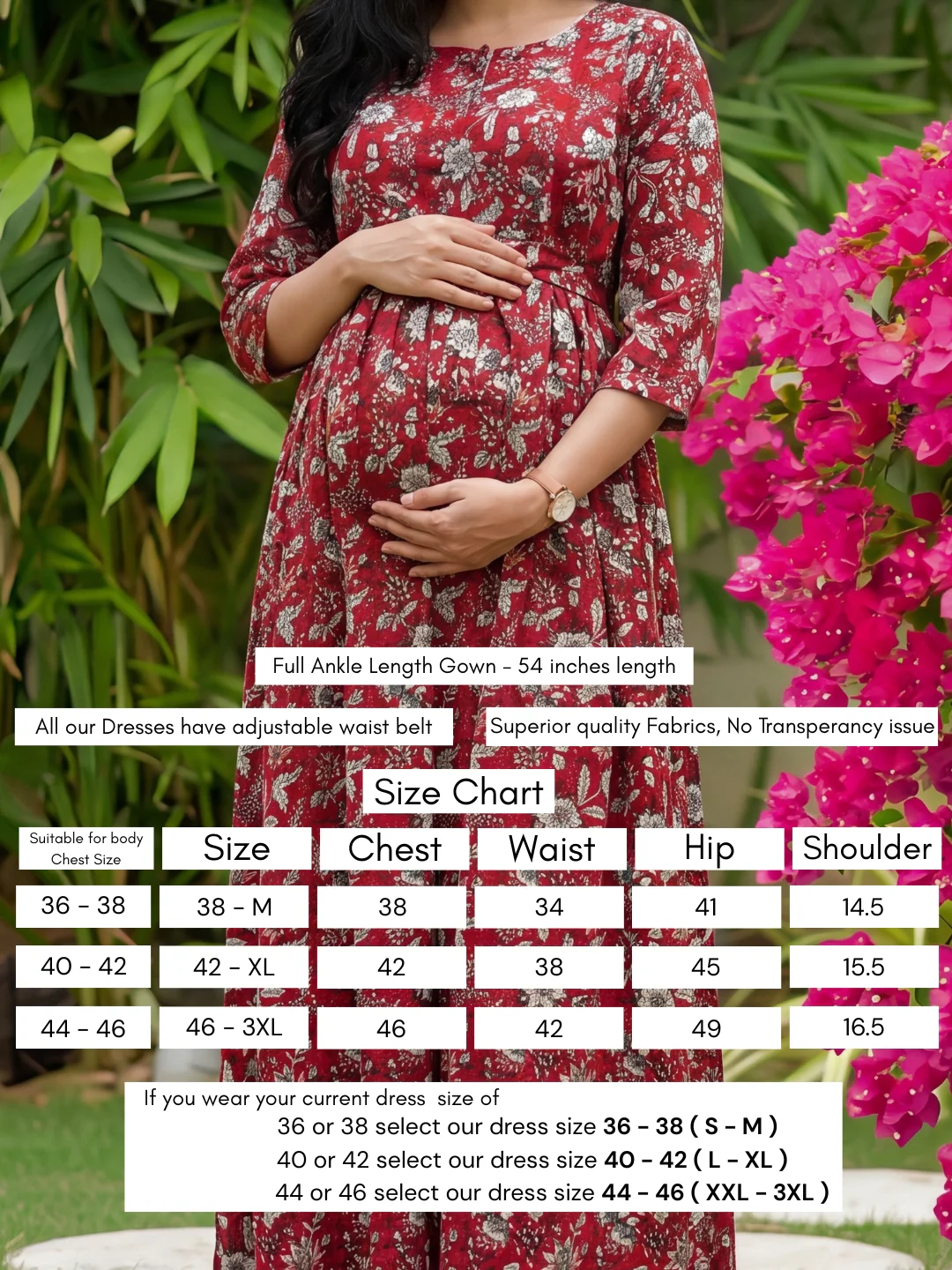 Maroon Forrest Print - Maternity Kurti with Feeding Zips - Cotton Flex - Thicker Fabric - Image 5
