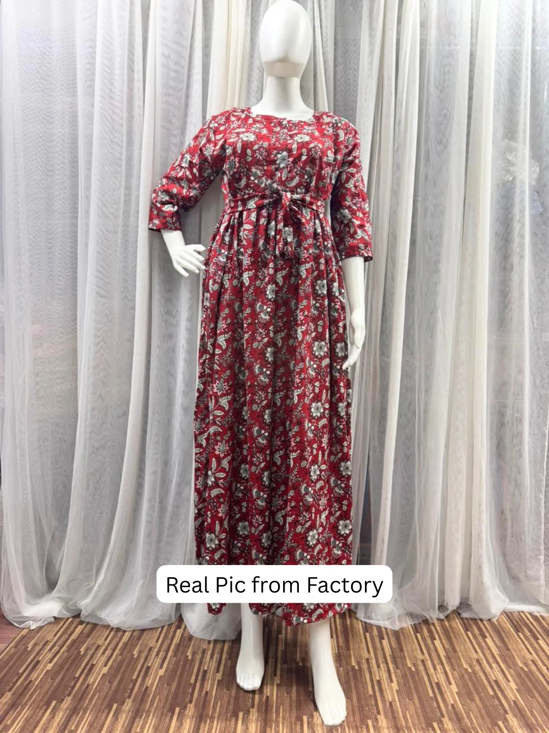 Maroon Forrest Print - Maternity Kurti with Feeding Zips - Cotton Flex - Thicker Fabric - Image 6