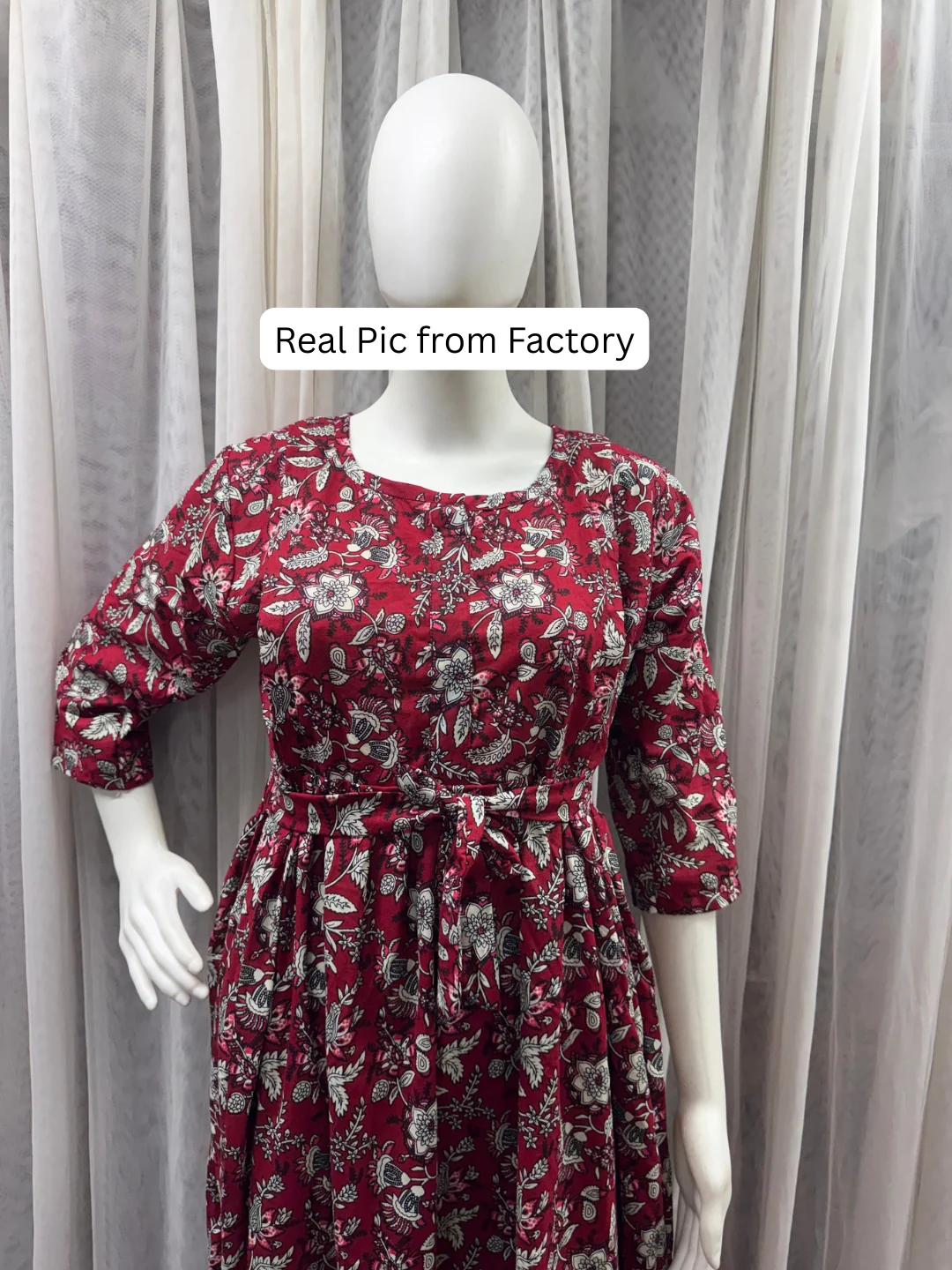 Maroon Forrest Print - Maternity Kurti with Feeding Zips - Cotton Flex - Thicker Fabric - Image 7