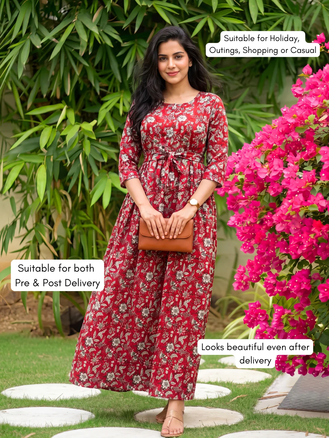 Maroon Forrest Print - Maternity Kurti with Feeding Zips - Cotton Flex - Thicker Fabric - Image 8