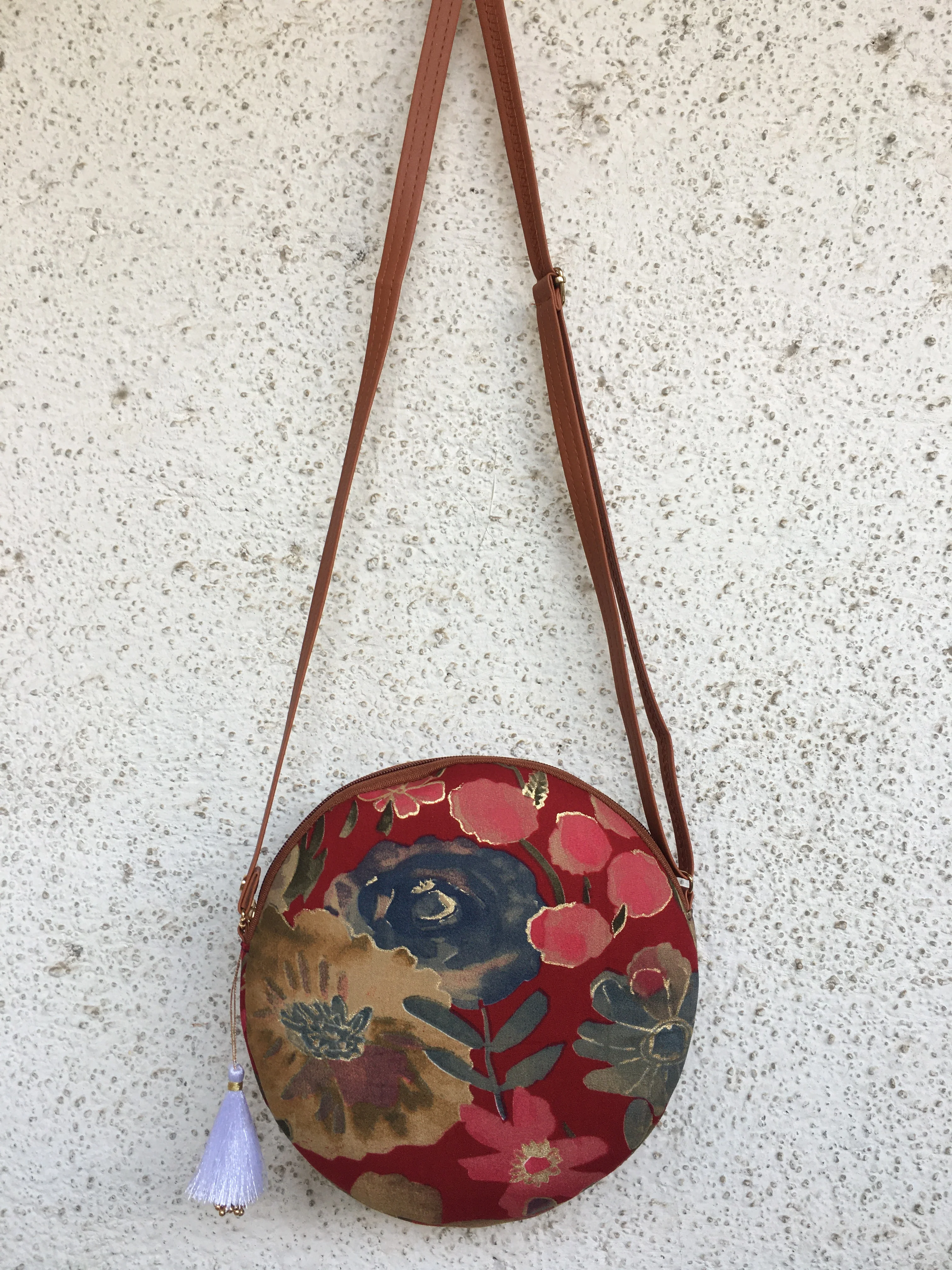 Maroon Grey Flower - Cute Round Sling bag - Image 2