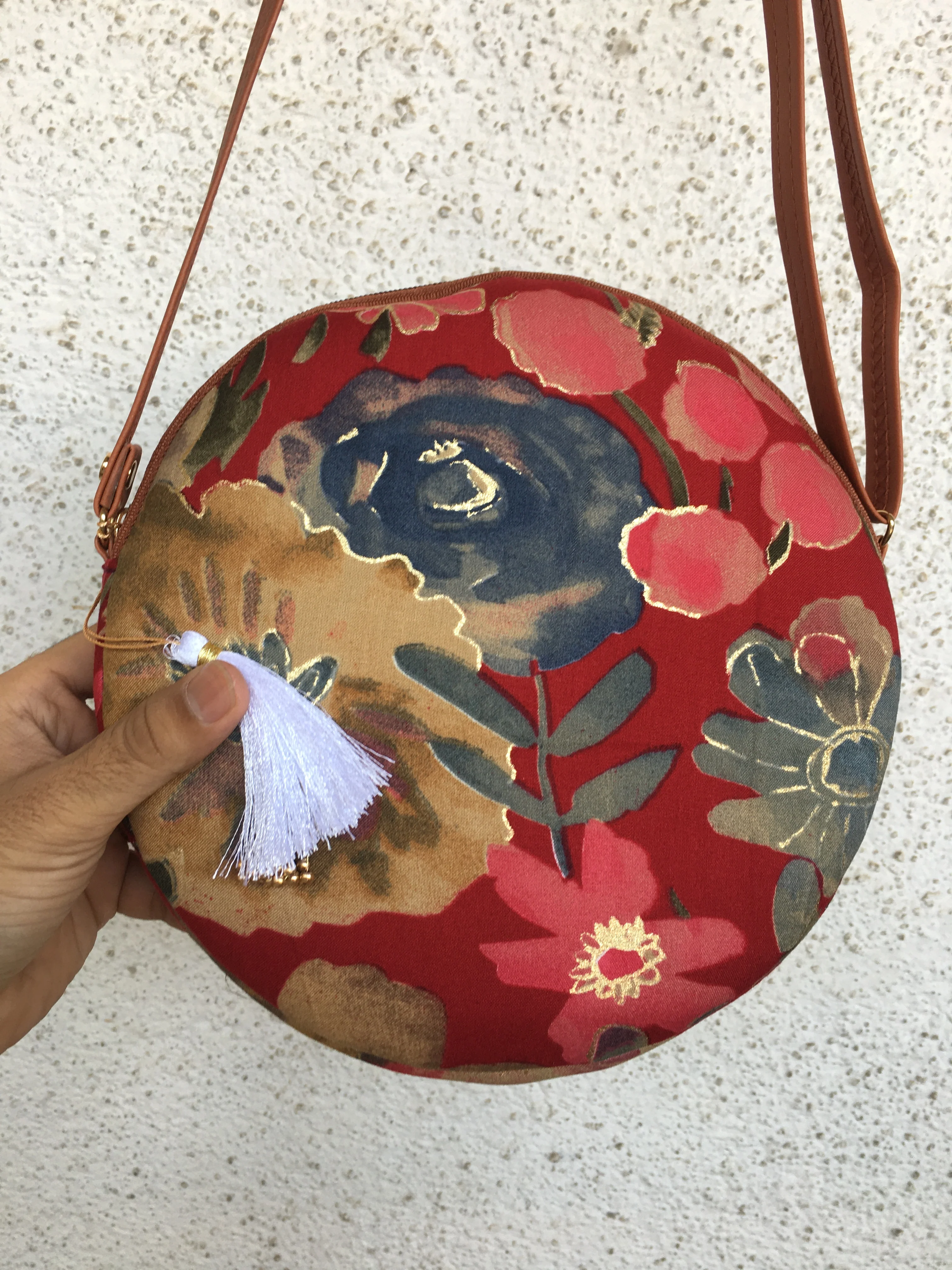 Maroon Grey Flower - Cute Round Sling bag - Image 3