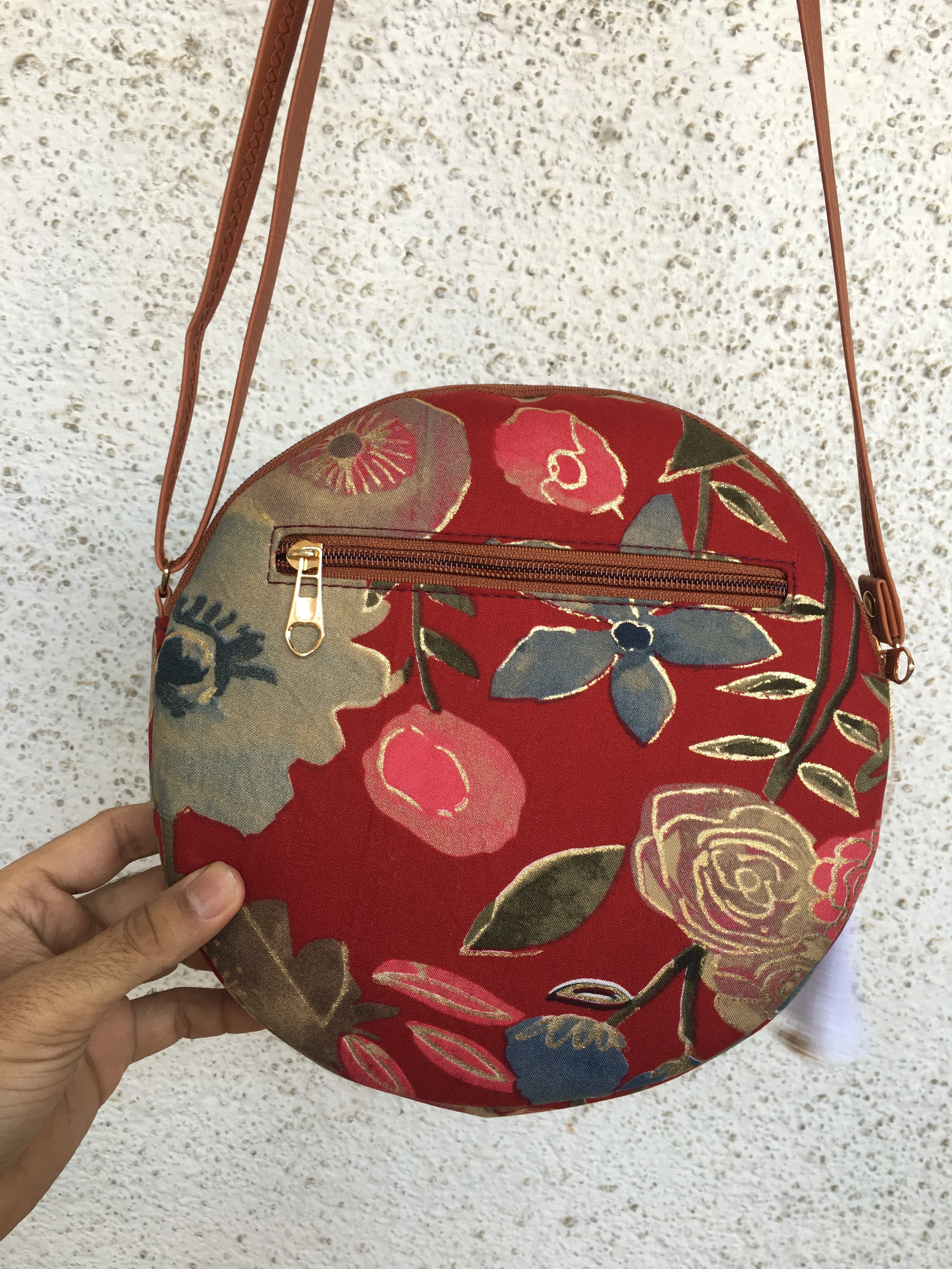 Maroon Grey Flower - Cute Round Sling bag - Image 5