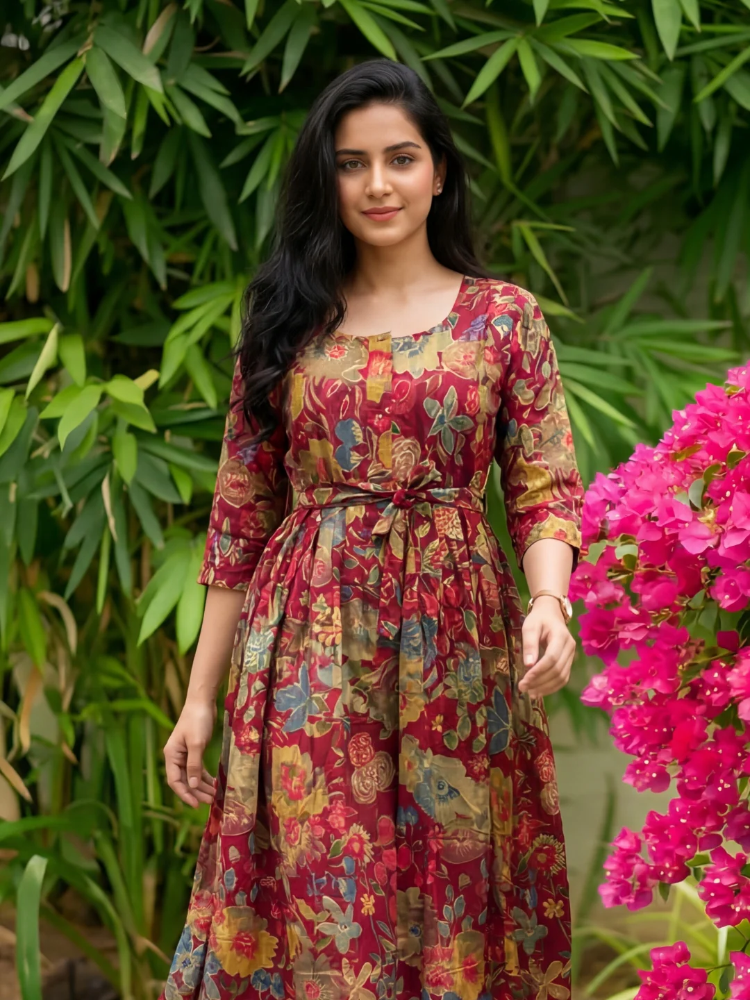 Maroon Grey Flower - Maternity Kurti with Feeding Zips - Soft Rayon - Image 6
