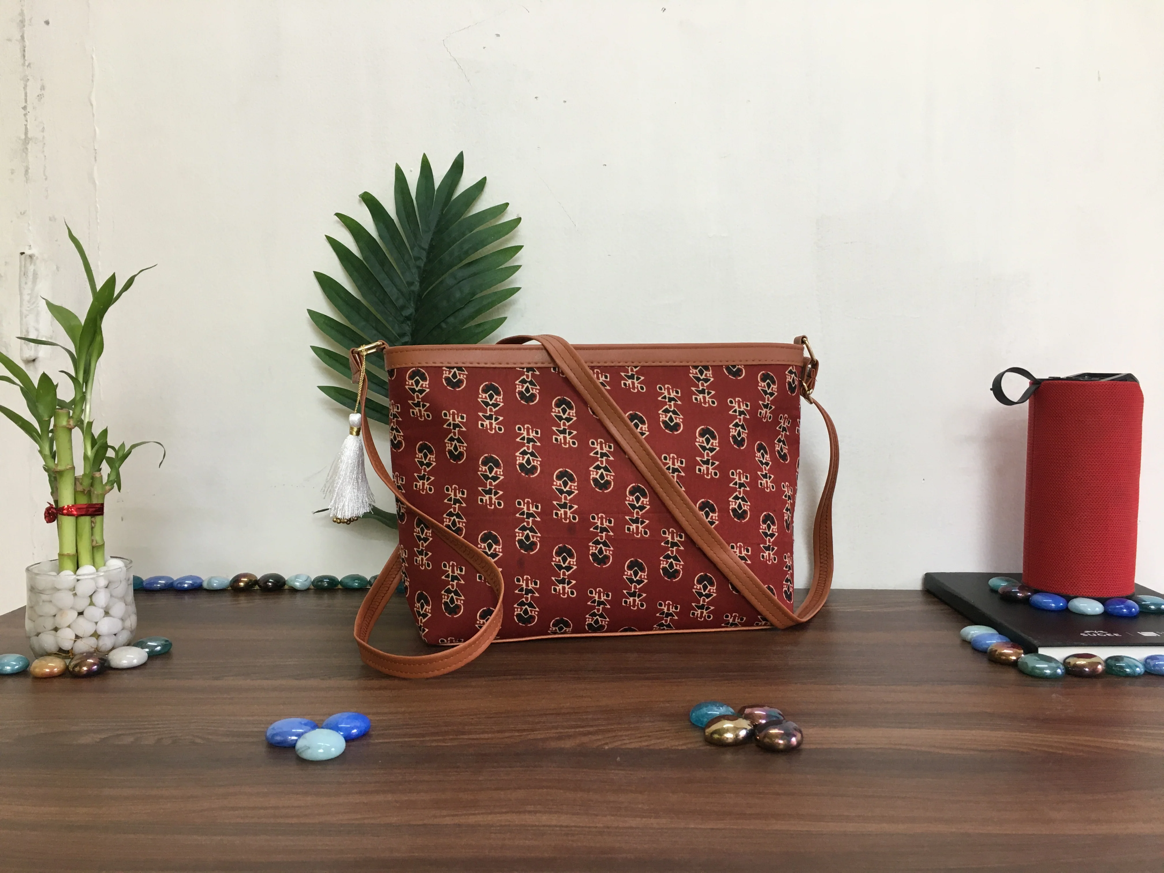 Minsk - 3 zip- Big size - Sling Bag - Ajrakh Maroon - Image 5