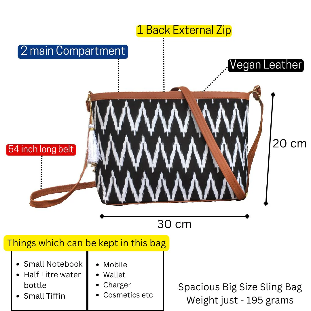 Minsk - 3 zip- Big size - Sling Bag - Black ZigZag - Image 3