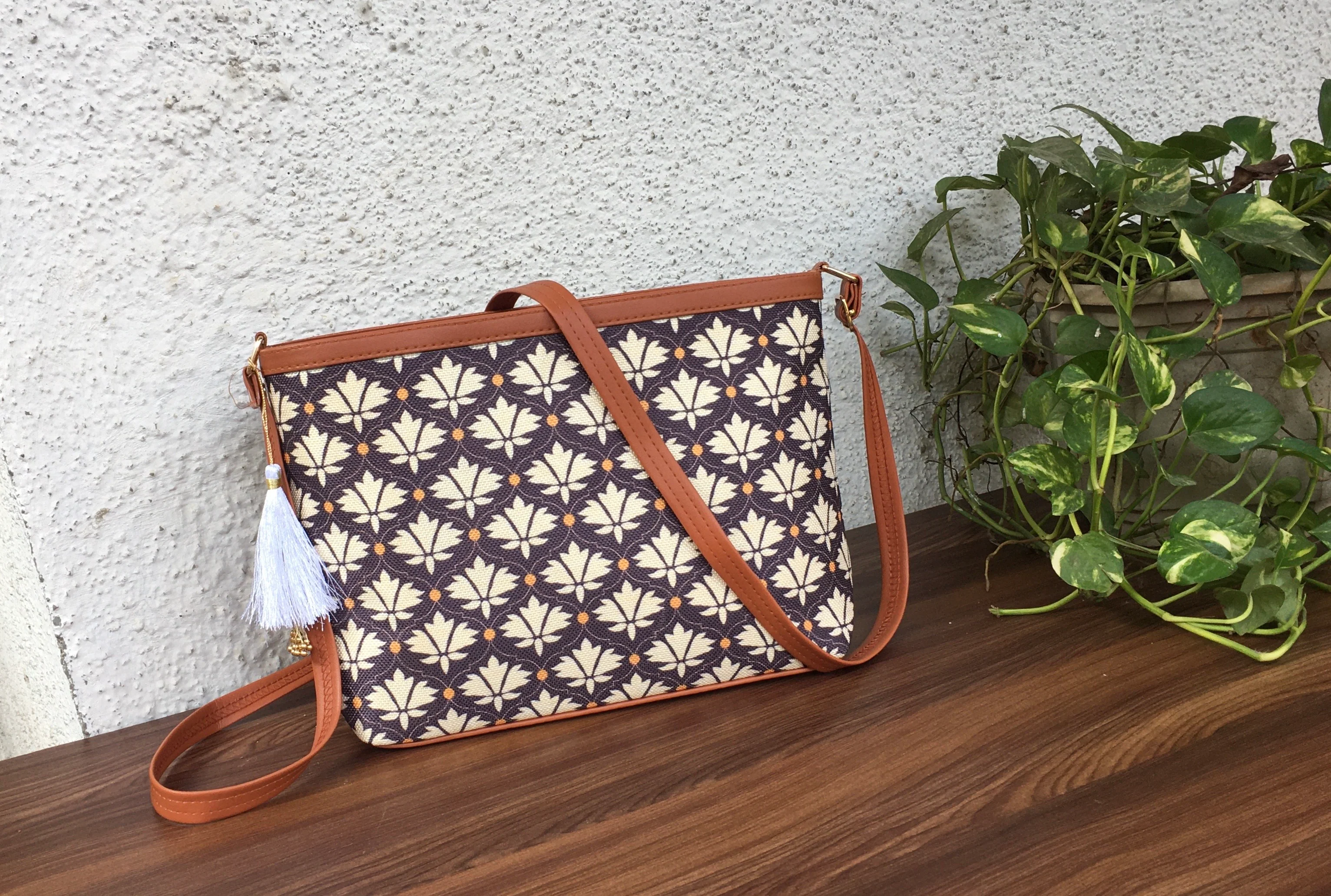 Minsk - 3 zip- Big size - Sling Bag - Black White Flower - Image 2