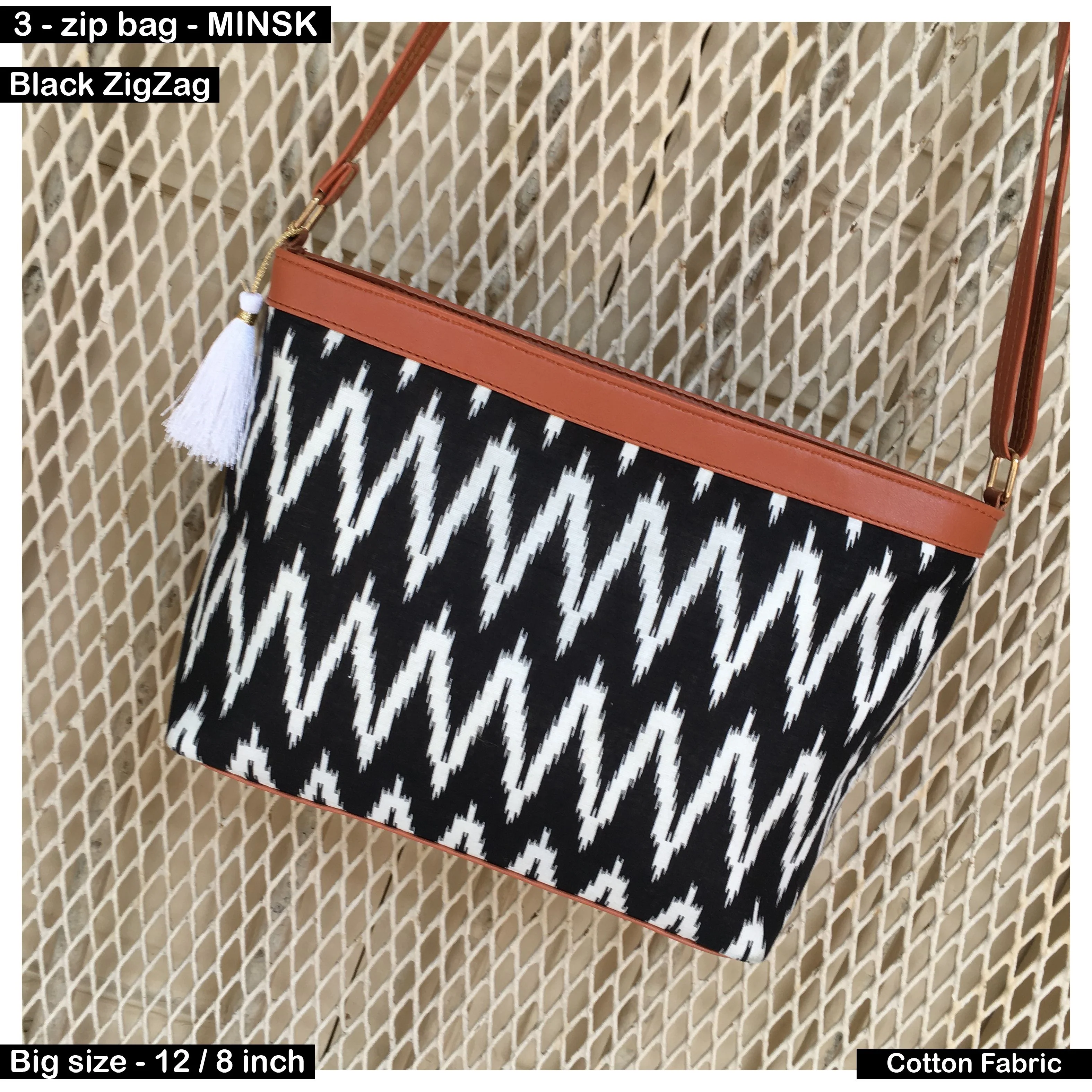 Minsk - 3 zip- Big size - Sling Bag - Black ZigZag - Image 6