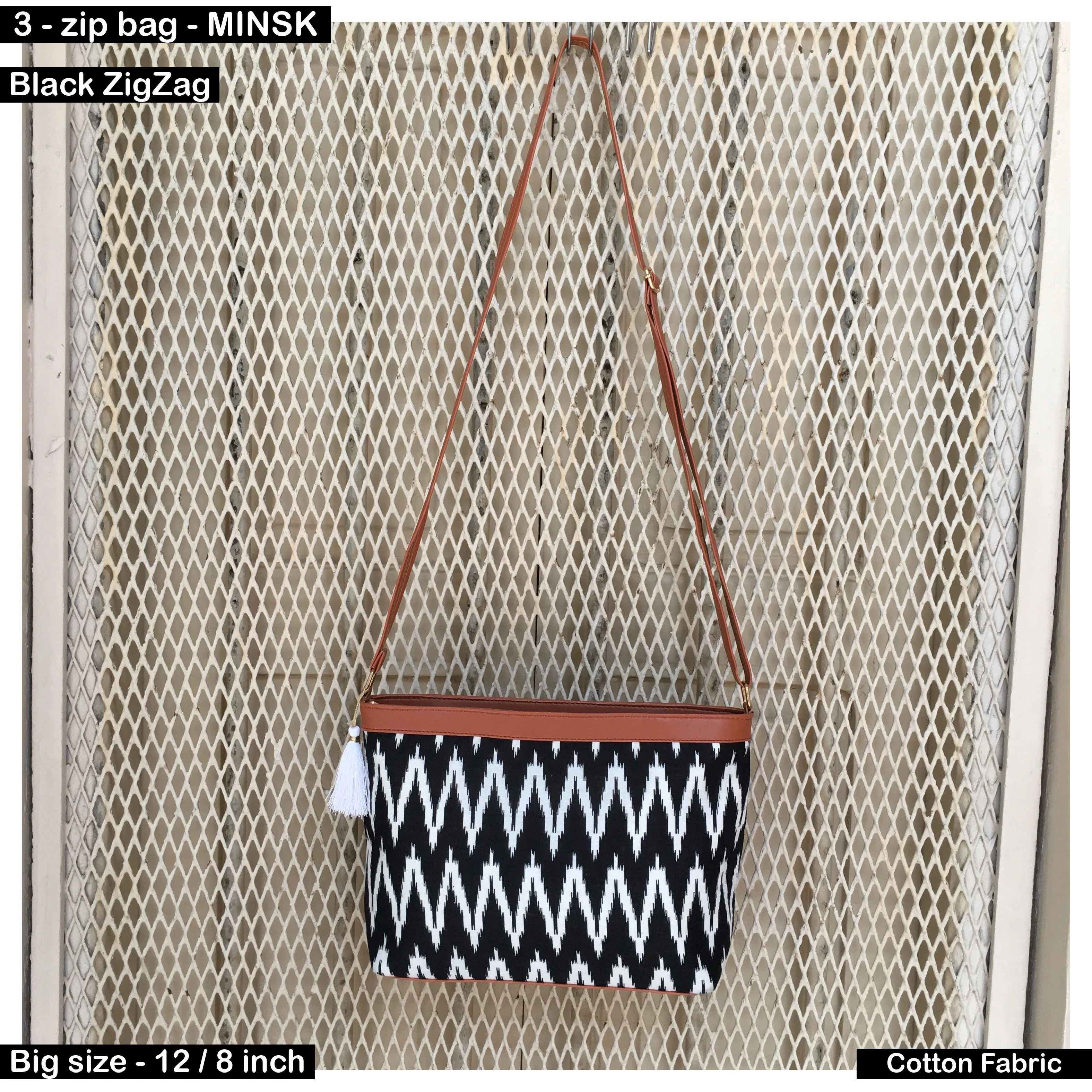 Minsk - 3 zip- Big size - Sling Bag - Black ZigZag - Image 7