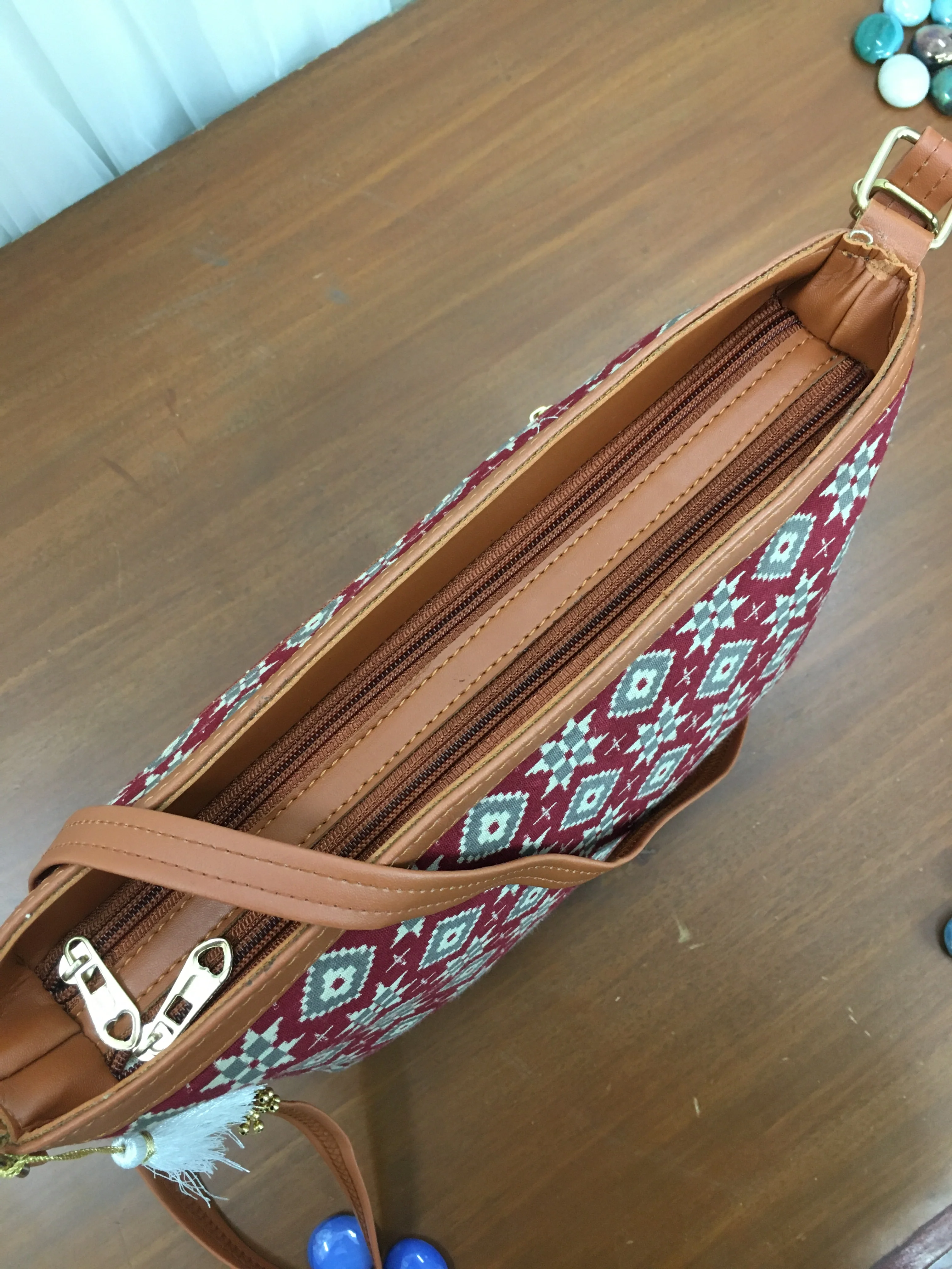 Minsk - 3 zip- Big size - Sling Bag - Maroon Grey Patola - Image 5