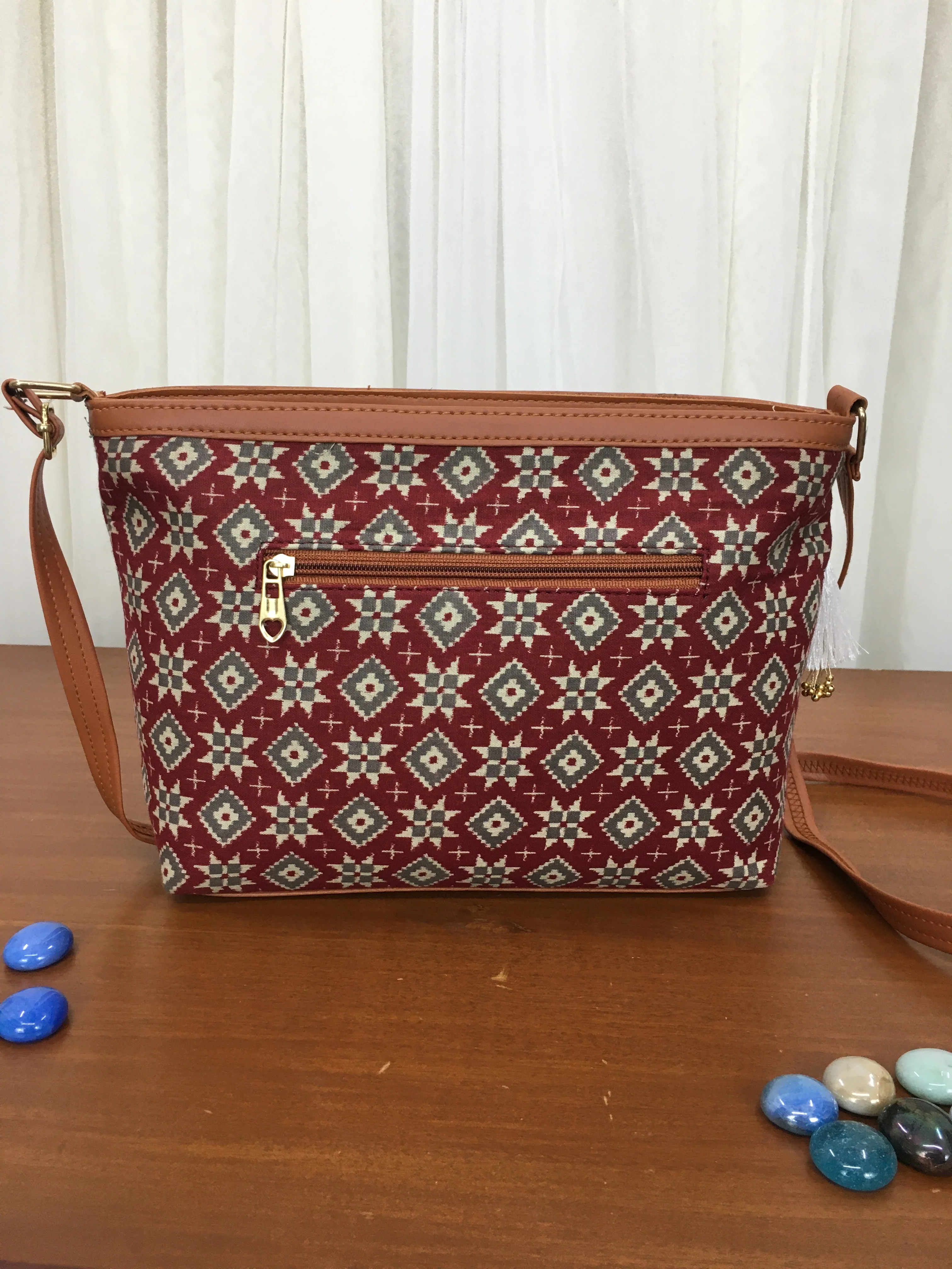 Minsk - 3 zip- Big size - Sling Bag - Maroon Grey Patola - Image 6