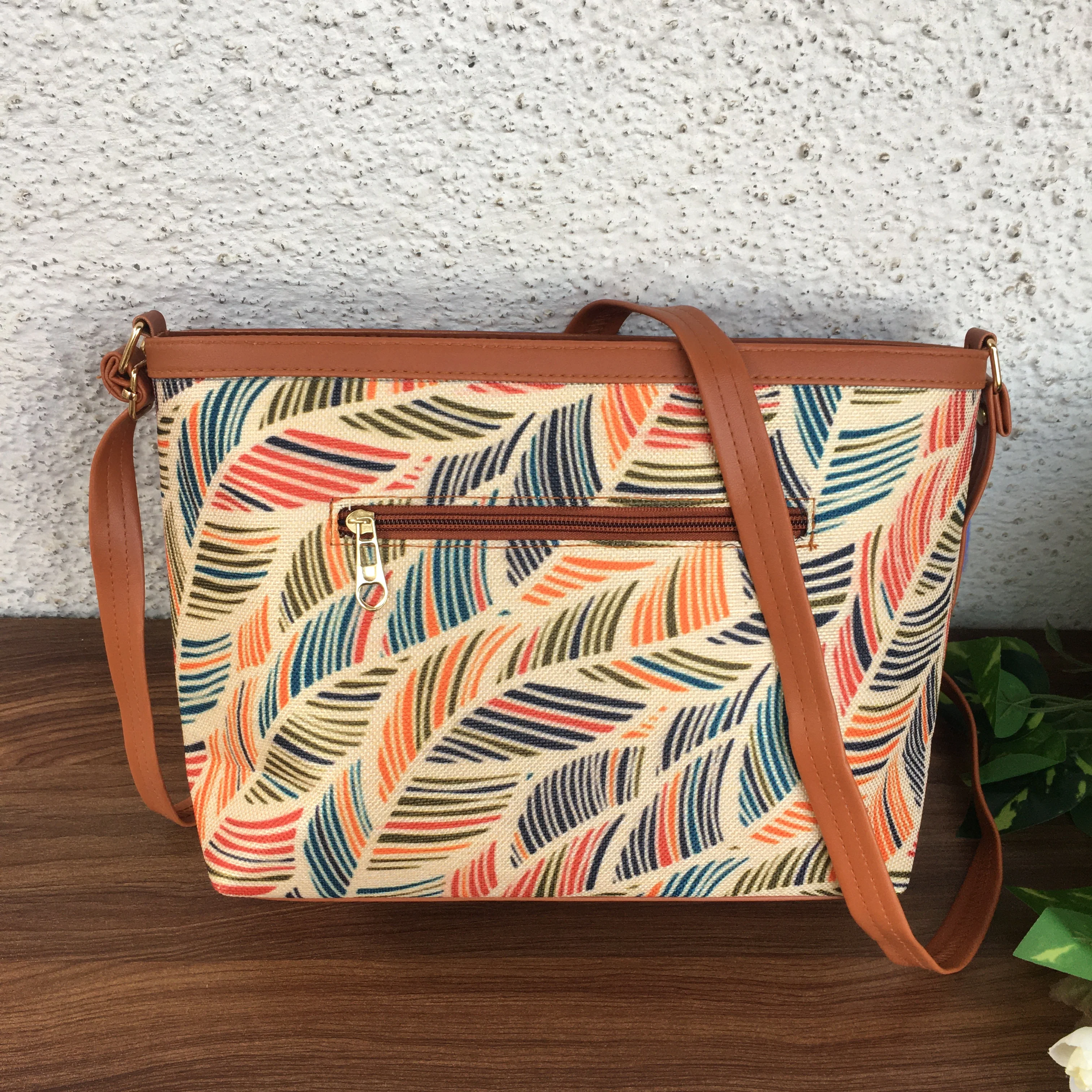 Minsk - 3 zip- Big size - Sling Bag - Multi Colour Leaves - Image 9