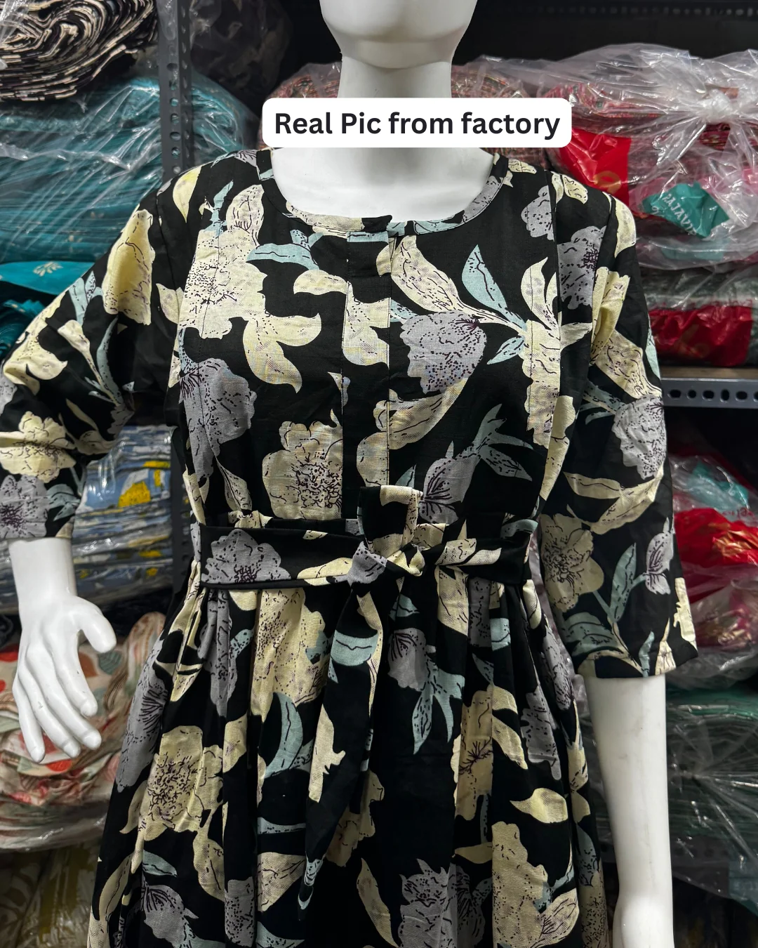 Mix Flower - Black - Maternity Kurti with Feeding Zips - Cotton Flex - Thicker Fabric - Image 4
