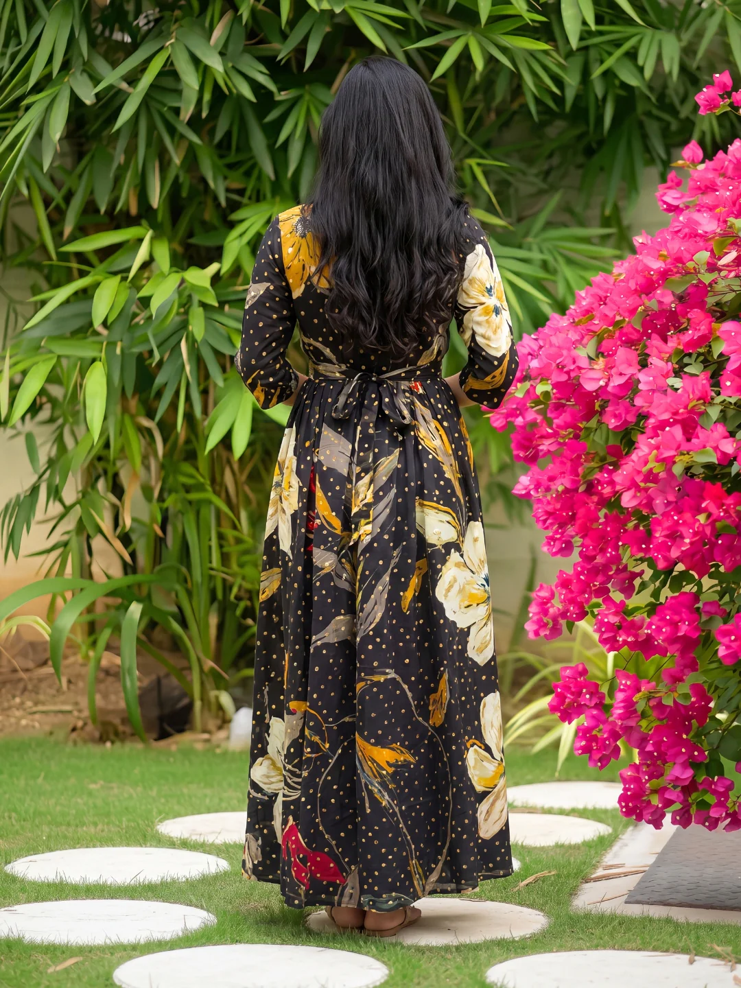 Nerium Flower - Black - Maternity Kurti with Feeding Zips - Soft Rayon - Image 10