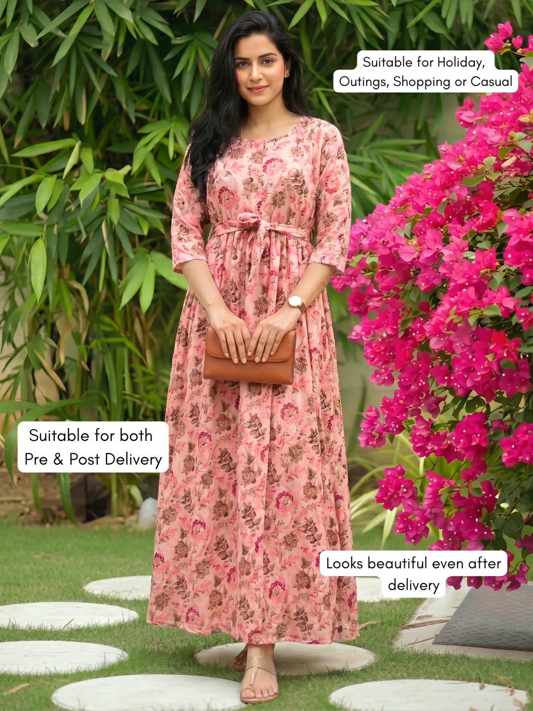 Peach Grey - Maternity Dress with Feeding Zips - Soft Rayon - Image 6