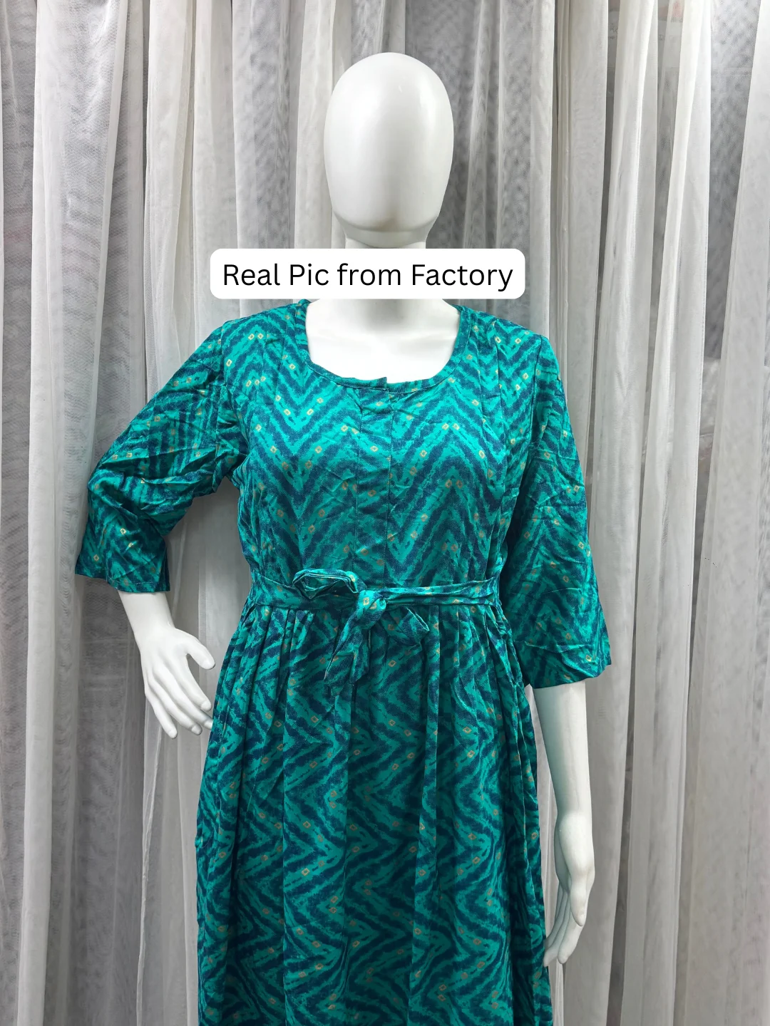 Peacock Bandhani Zigzag - Maternity Kurti with Feeding Zips - Soft Rayon - Image 11
