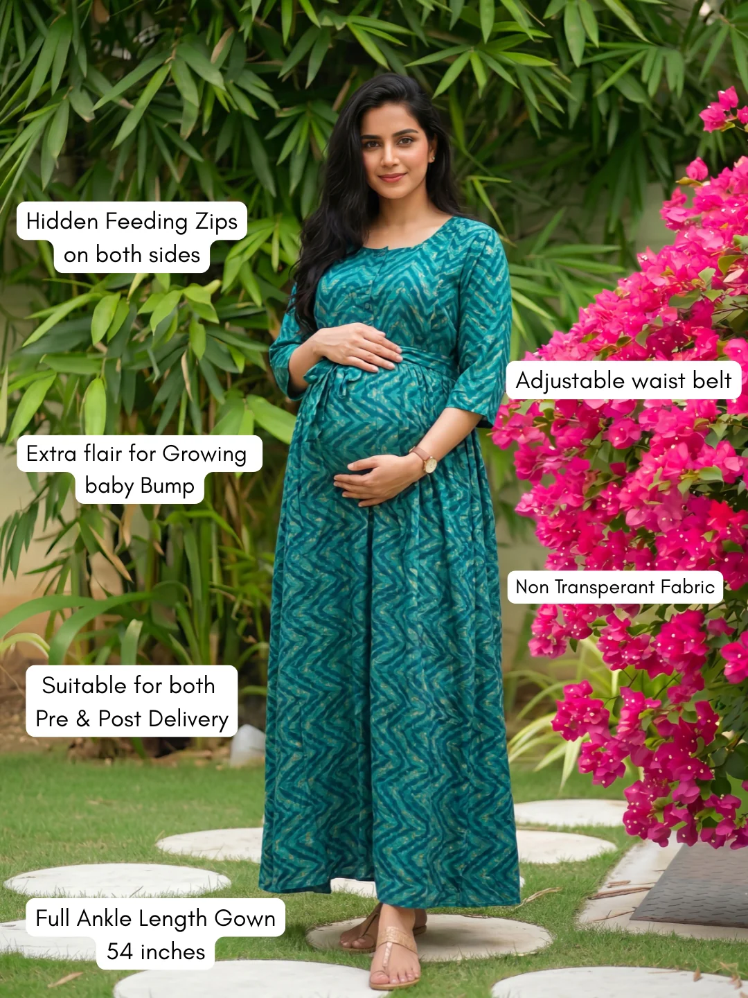 Peacock Bandhani Zigzag - Maternity Kurti with Feeding Zips - Soft Rayon - Image 3