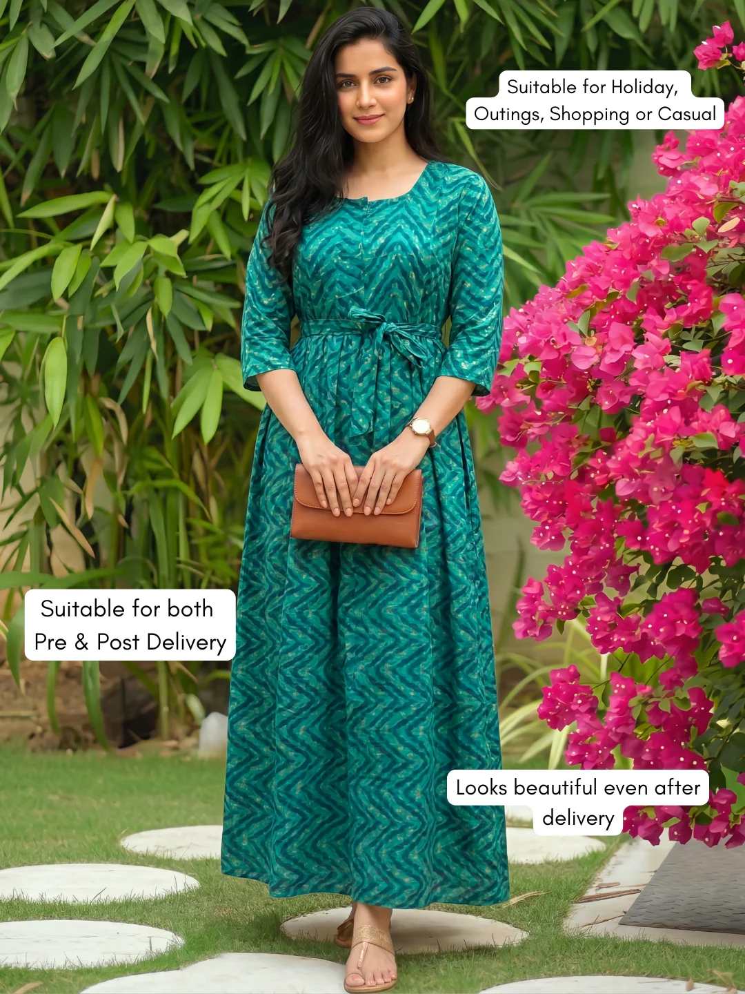 Peacock Bandhani Zigzag - Maternity Kurti with Feeding Zips - Soft Rayon - Image 7