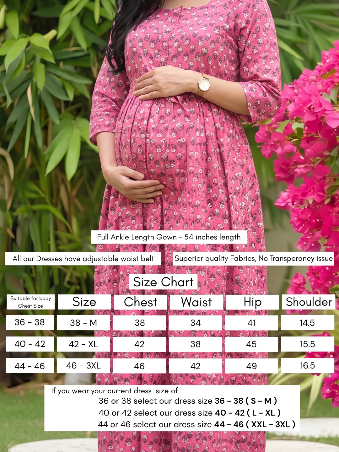 Pink Grey Flower - Maternity Dress with Feeding Zips - Pure Cotton - Image 6