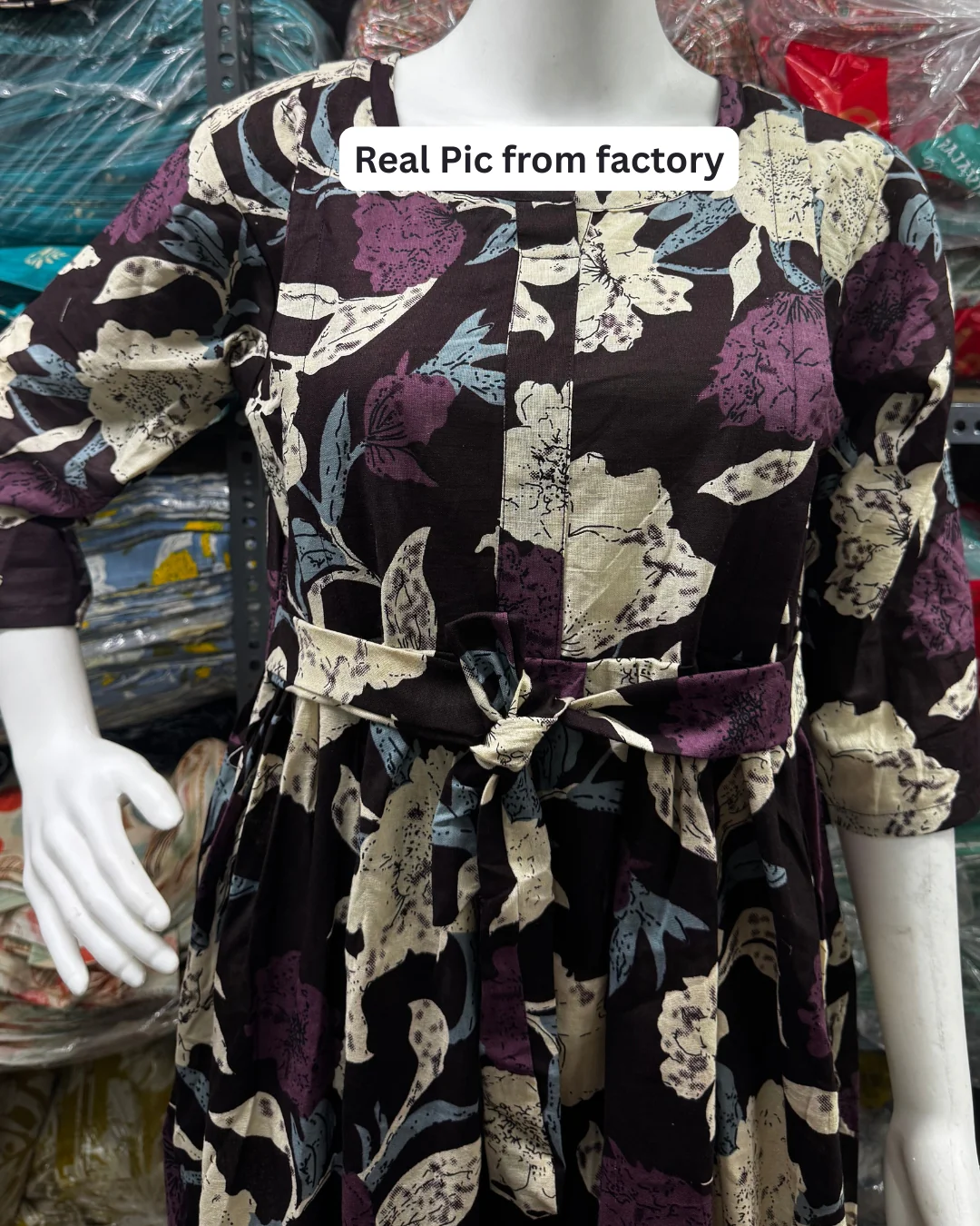 Mix Dark Purple - Maternity Dress with Feeding Zips - Pure Cotton - Image 3