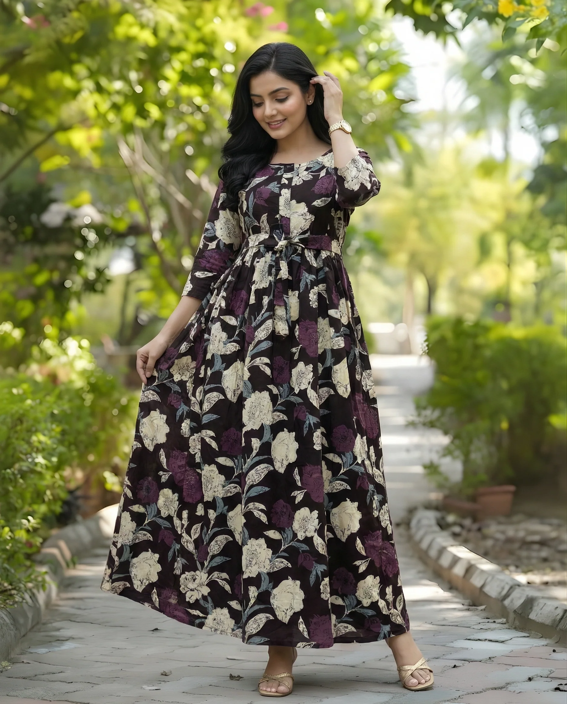 Mix Dark Purple - Maternity Dress with Feeding Zips - Pure Cotton - Image 8