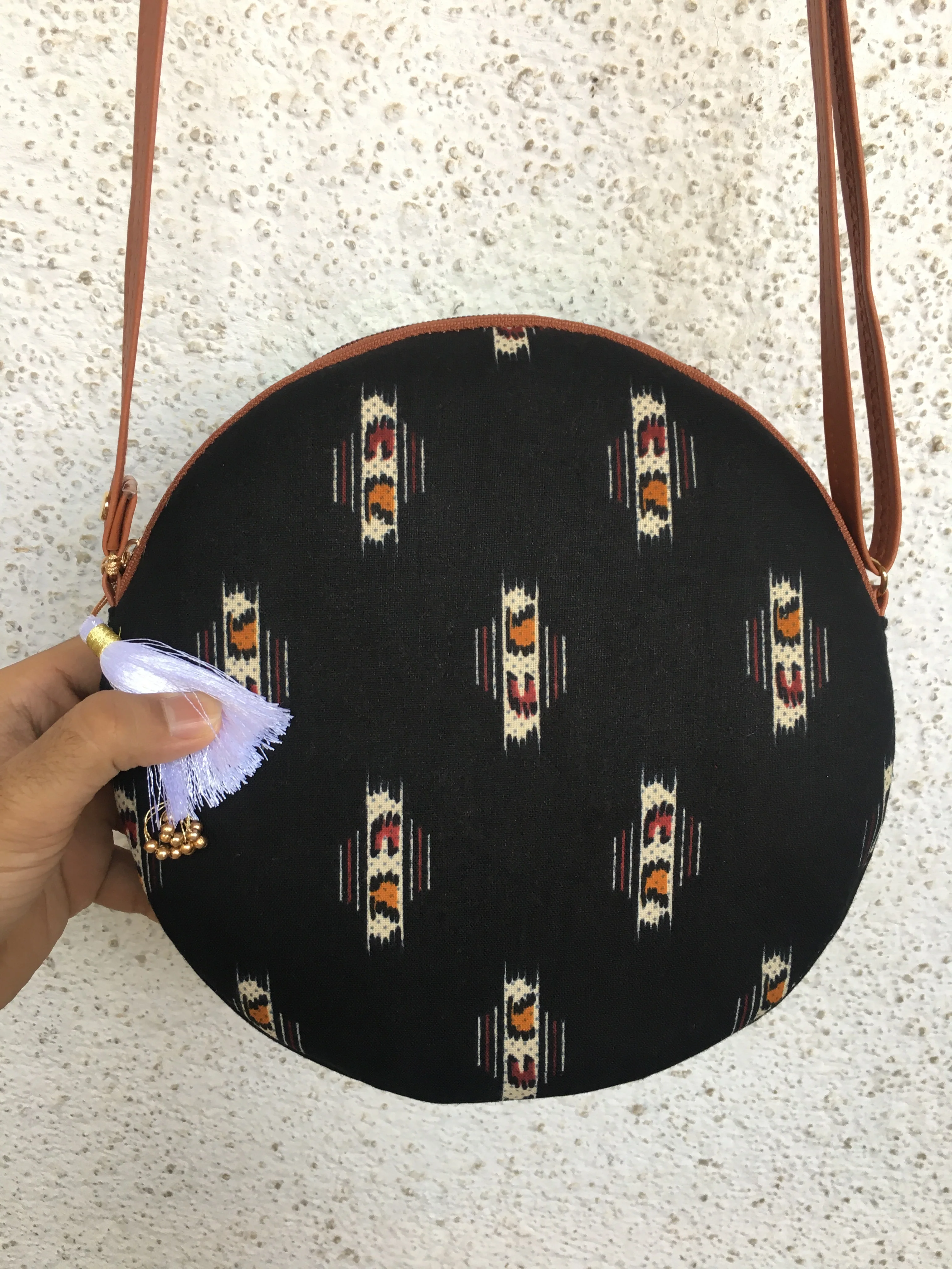Royal Black Ajrakh - Cute Round Sling bag - Image 3