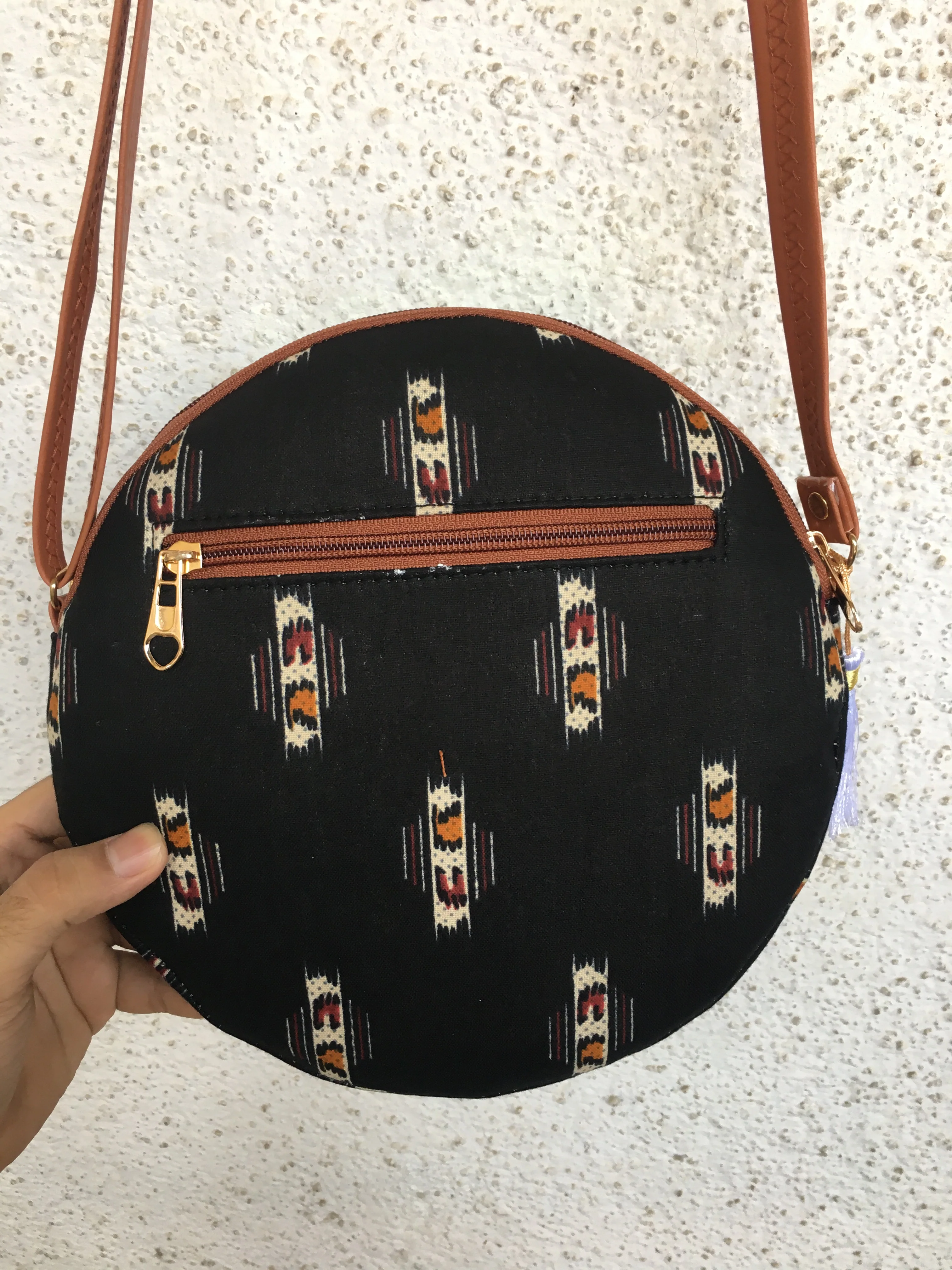 Royal Black Ajrakh - Cute Round Sling bag - Image 4