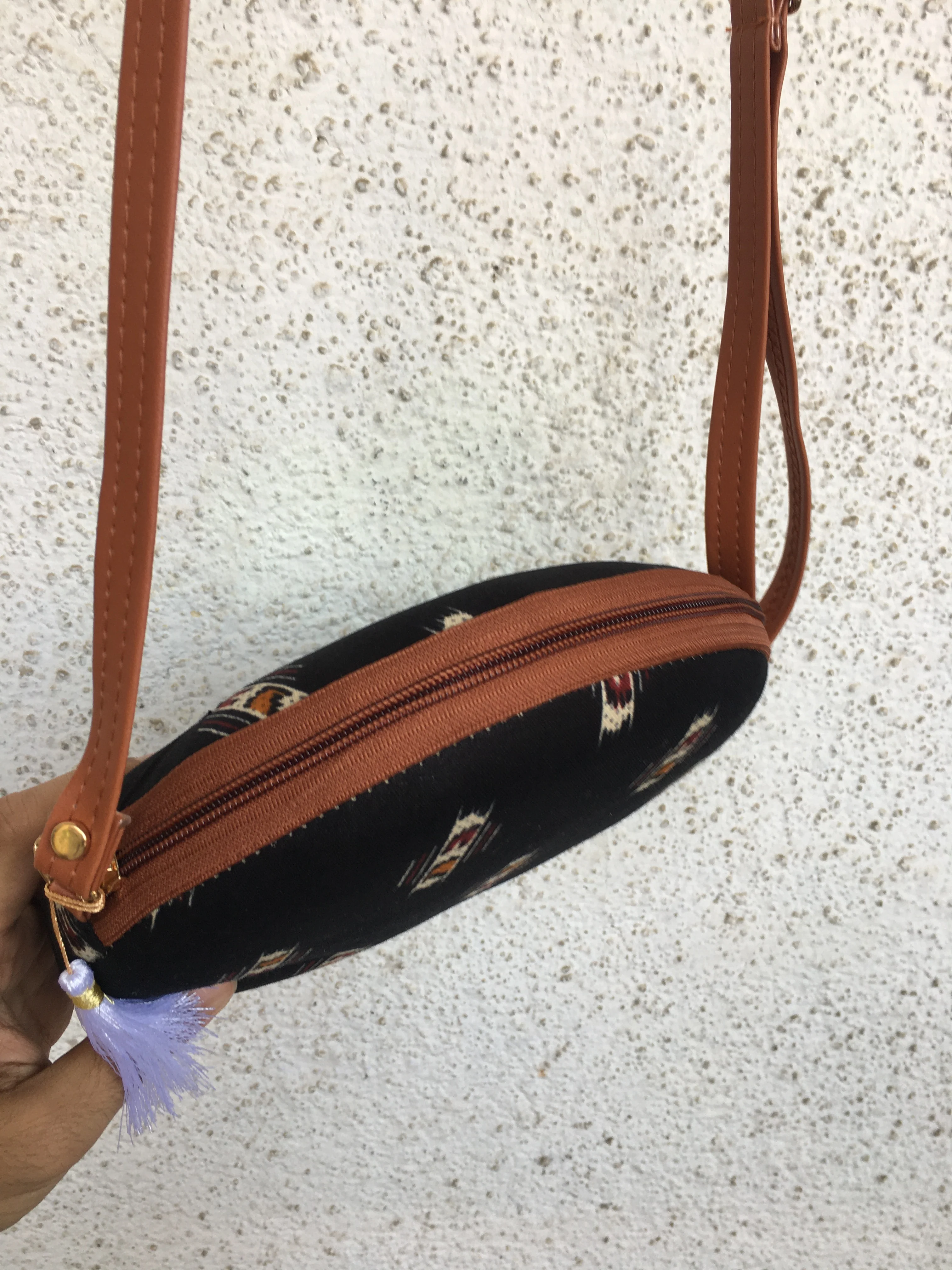 Royal Black Ajrakh - Cute Round Sling bag - Image 5