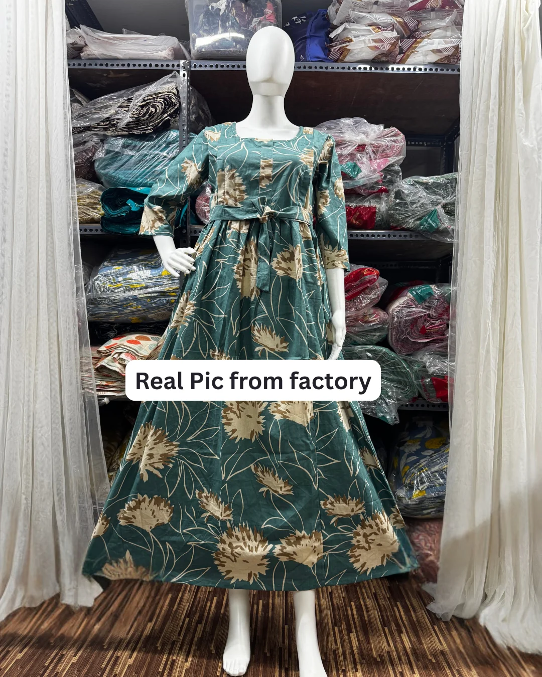 Turquoise Cream Flower - Maternity Kurti with Feeding Zips - Cotton Flex - Thicker Fabric - Image 7