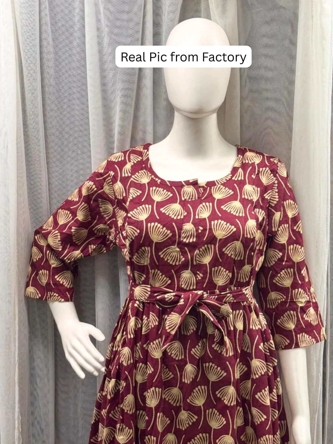 Senna Flower - Maroon - Maternity Kurti with Feeding Zips - Cotton Flex - Thicker Fabric - Image 8
