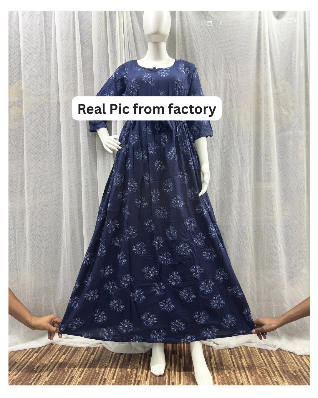 Sketch Blue Flower - Maternity Kurti with Feeding Zips - Soft Rayon - Image 4