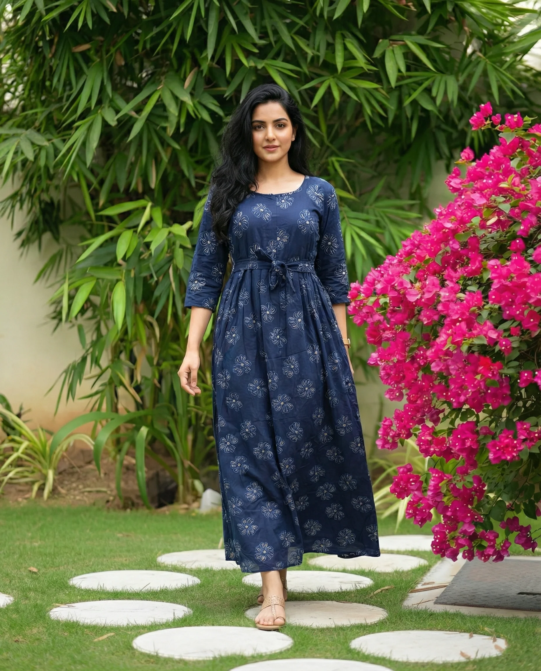 Sketch Blue Flower - Maternity Kurti with Feeding Zips - Soft Rayon - Image 9