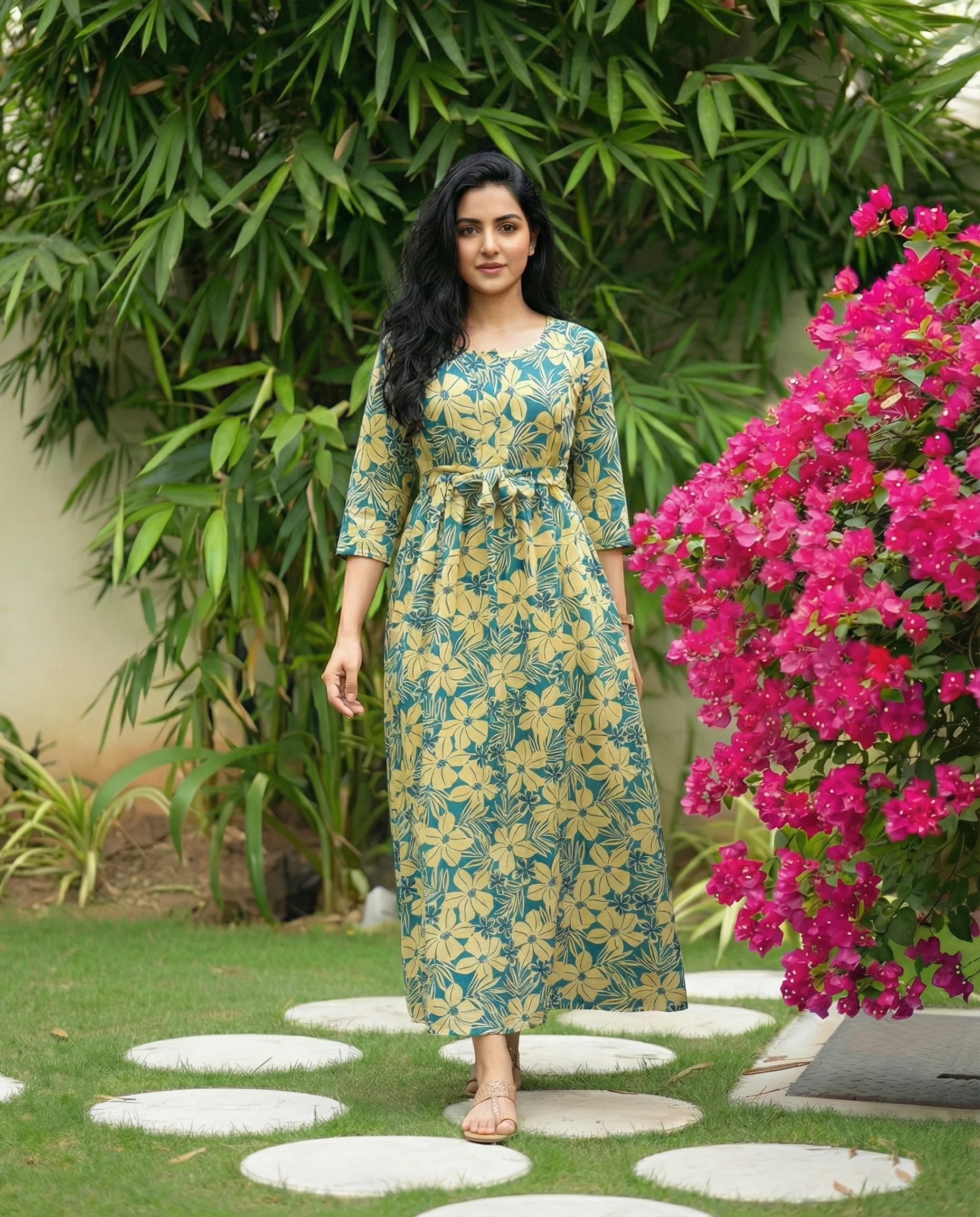 Sky Blue Cream Flower - Maternity Kurti with Feeding Zips - Soft Rayon - Image 8
