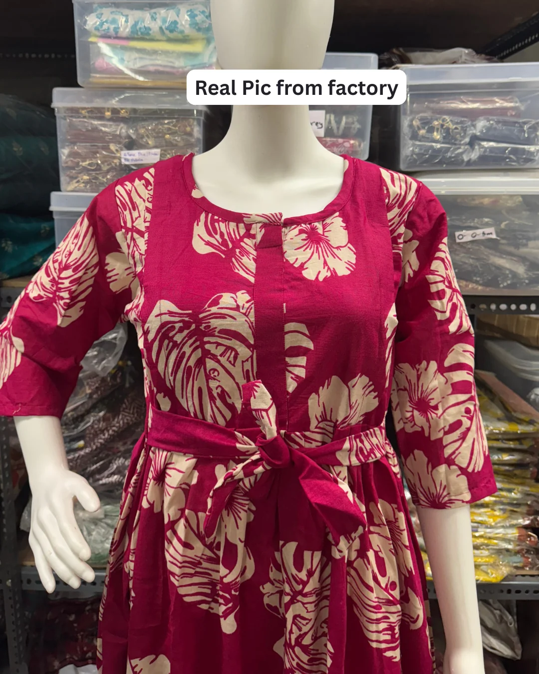 Swiss Cheese Pink - Maternity Kurti with Feeding Zips - Cotton Flex - Thicker Fabric - Image 2