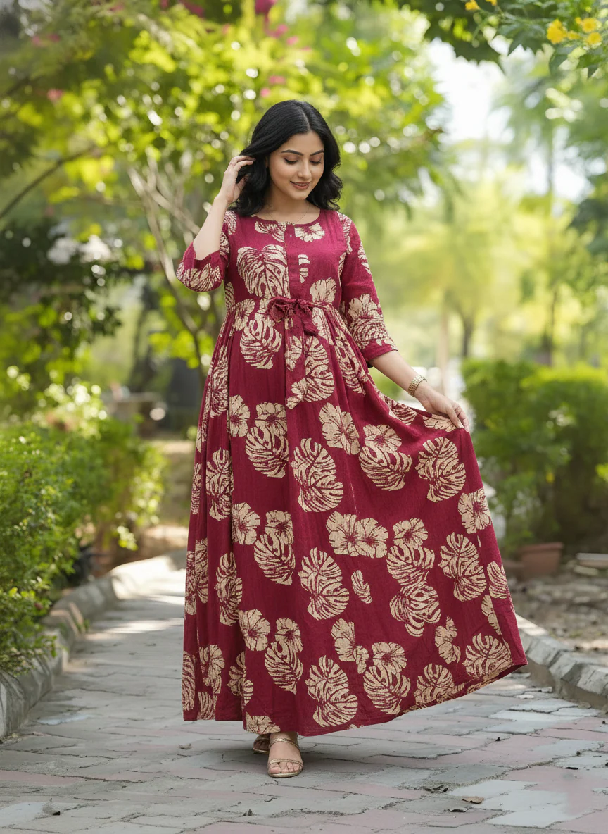 Swiss Cheese Pink - Maternity Kurti with Feeding Zips - Cotton Flex - Thicker Fabric - Image 7